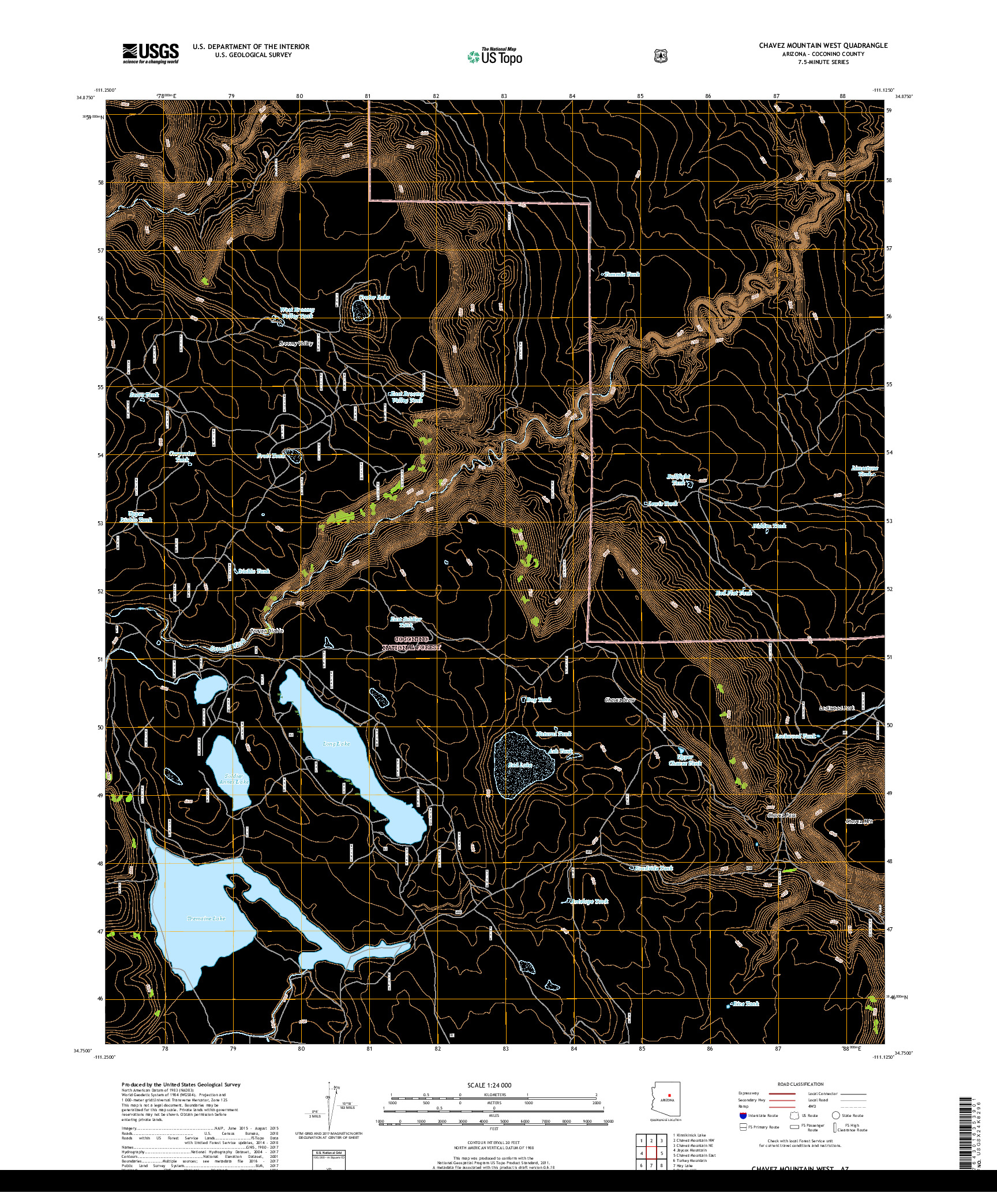 USGS US TOPO 7.5-MINUTE MAP FOR CHAVEZ MOUNTAIN WEST, AZ 2018
