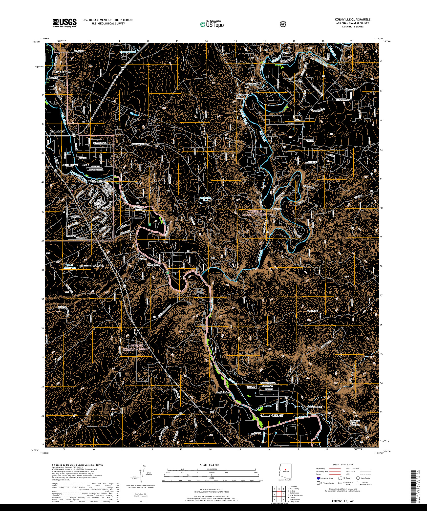 USGS US TOPO 7.5-MINUTE MAP FOR CORNVILLE, AZ 2018