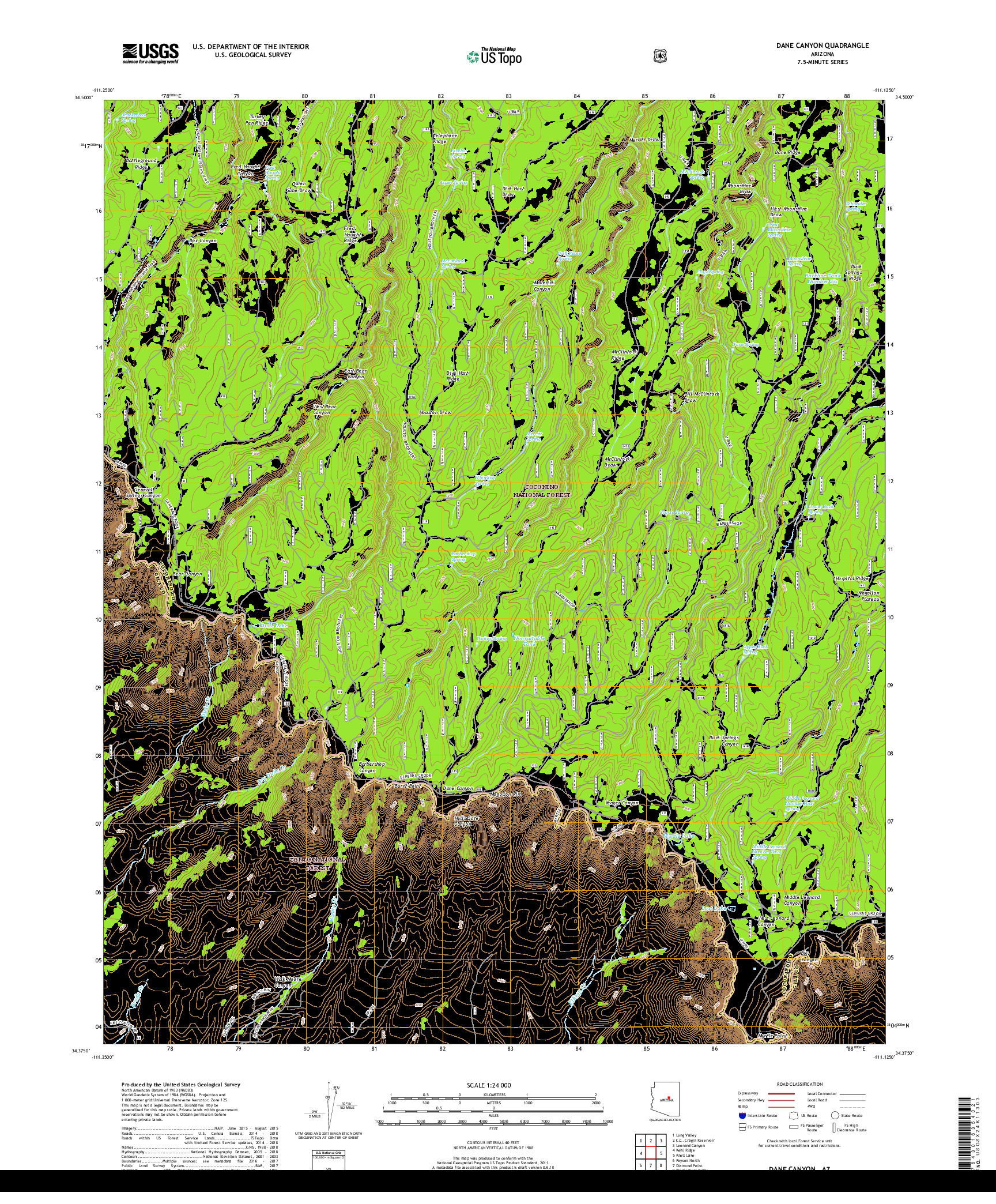 USGS US TOPO 7.5-MINUTE MAP FOR DANE CANYON, AZ 2018