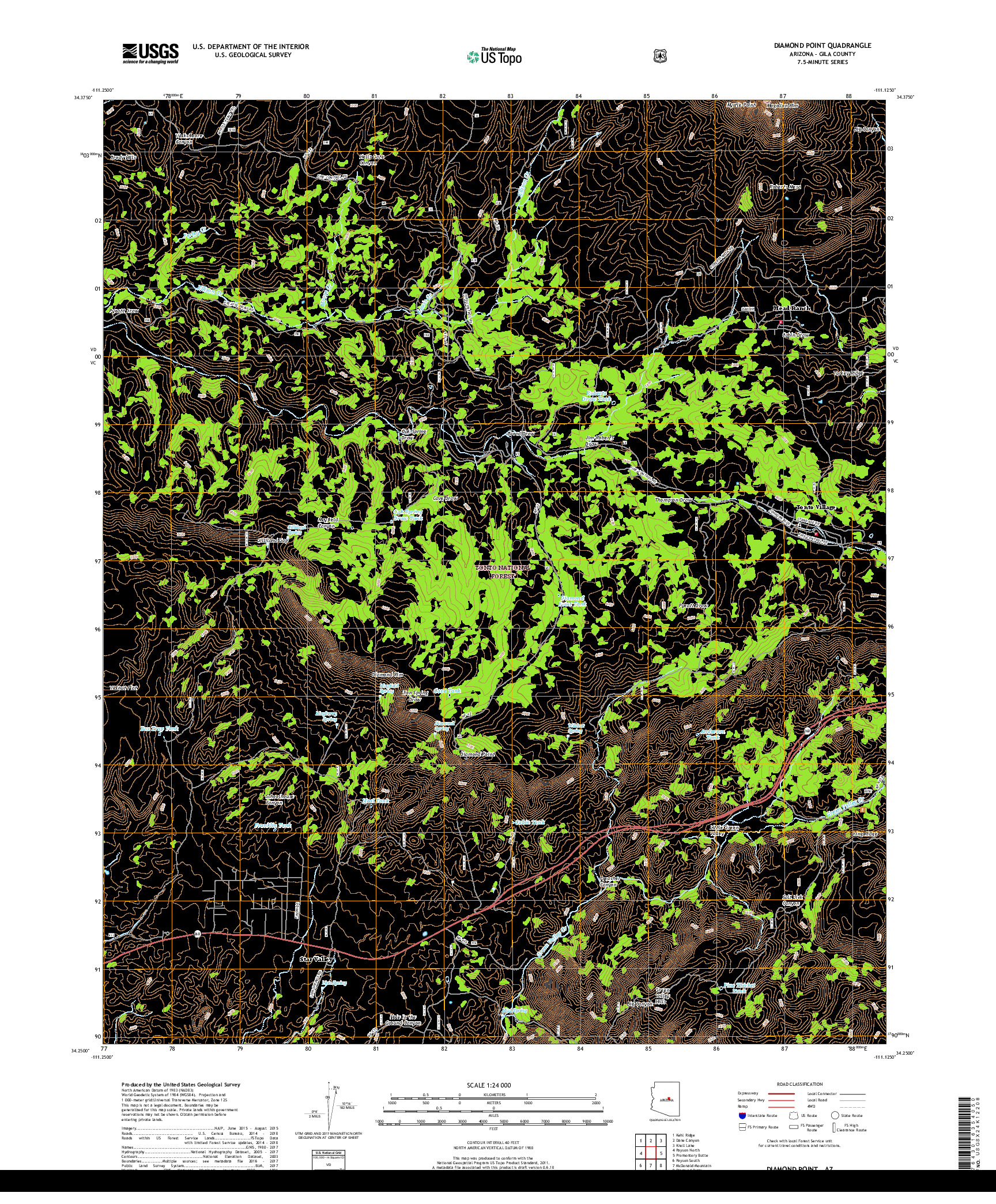 USGS US TOPO 7.5-MINUTE MAP FOR DIAMOND POINT, AZ 2018