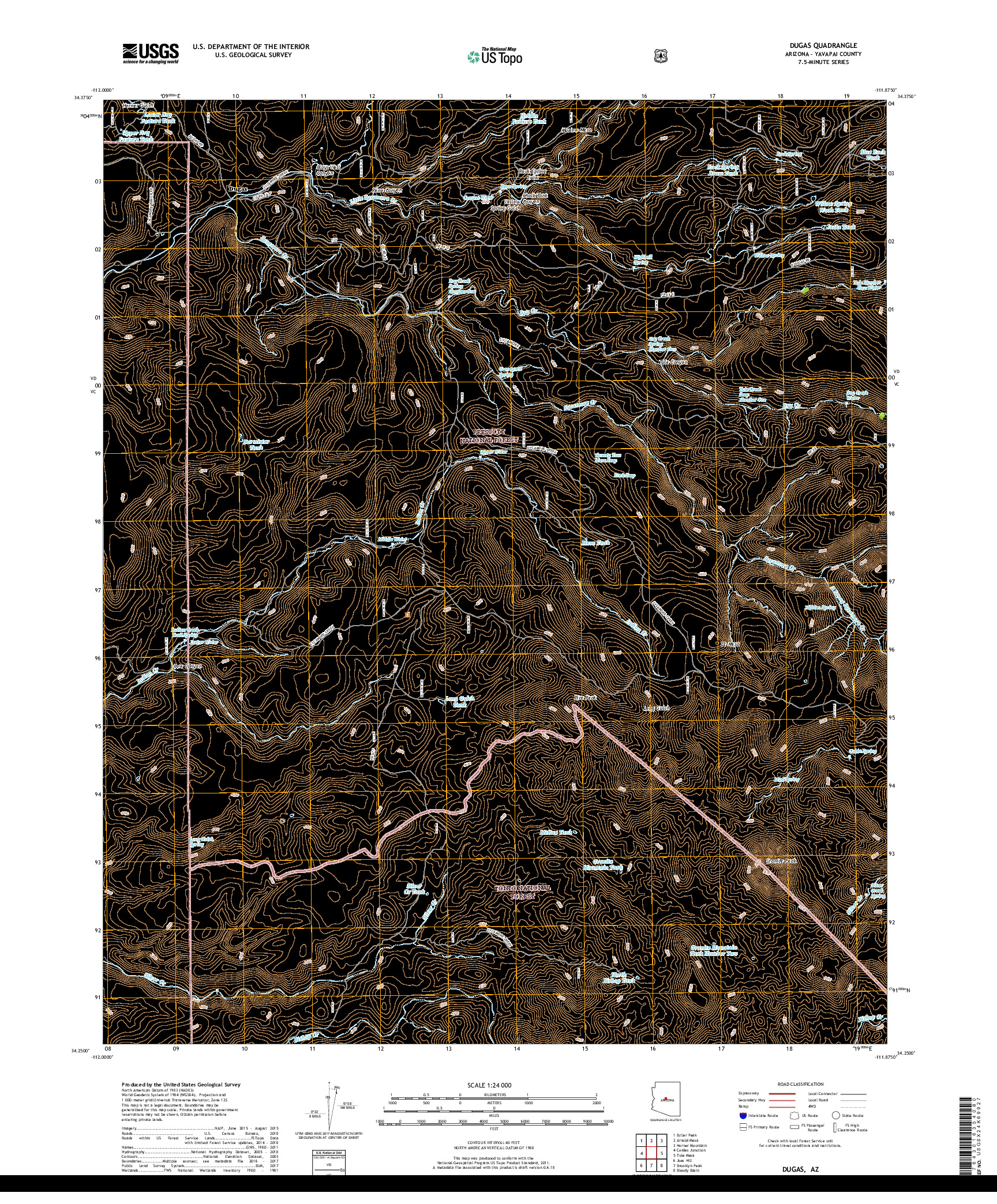 USGS US TOPO 7.5-MINUTE MAP FOR DUGAS, AZ 2018