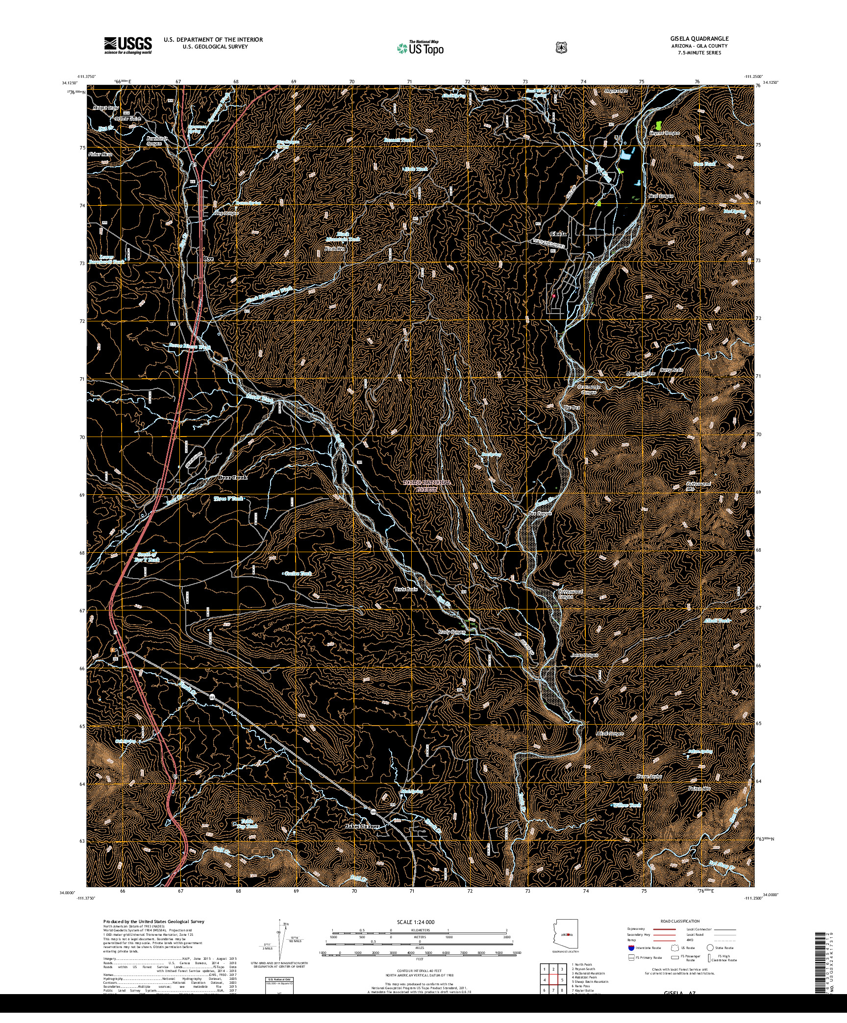 USGS US TOPO 7.5-MINUTE MAP FOR GISELA, AZ 2018