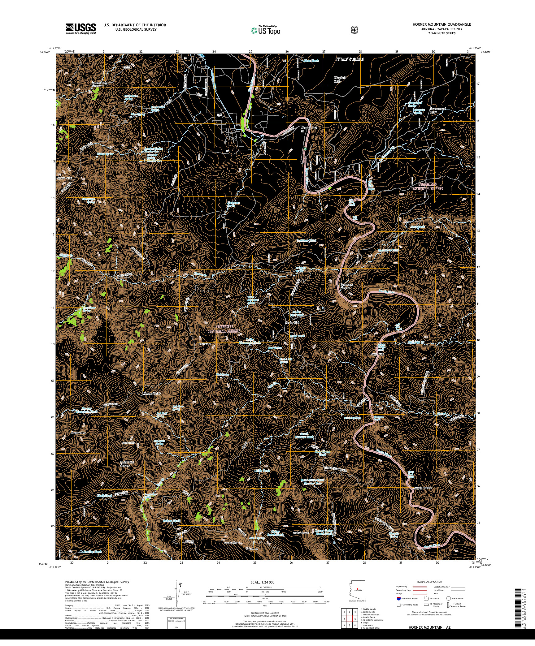 USGS US TOPO 7.5-MINUTE MAP FOR HORNER MOUNTAIN, AZ 2018