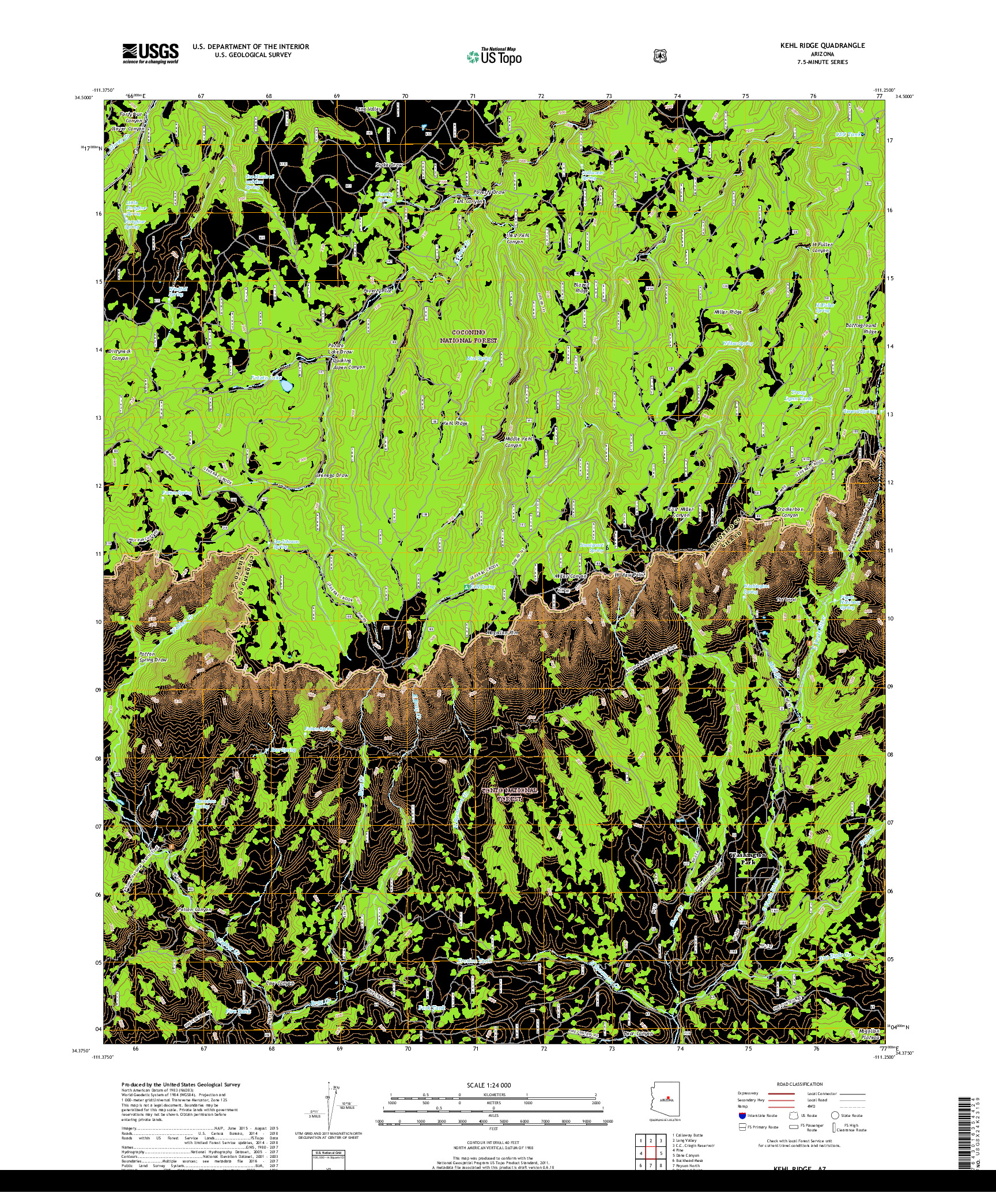 USGS US TOPO 7.5-MINUTE MAP FOR KEHL RIDGE, AZ 2018