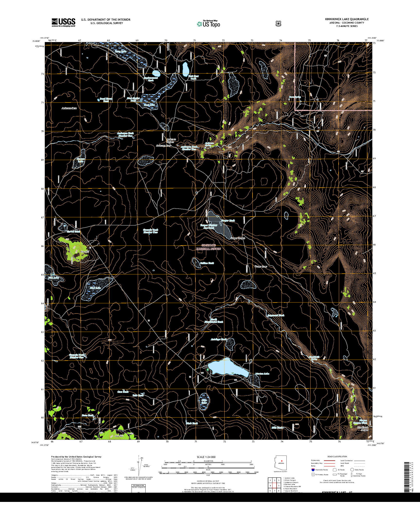 USGS US TOPO 7.5-MINUTE MAP FOR KINNIKINICK LAKE, AZ 2018