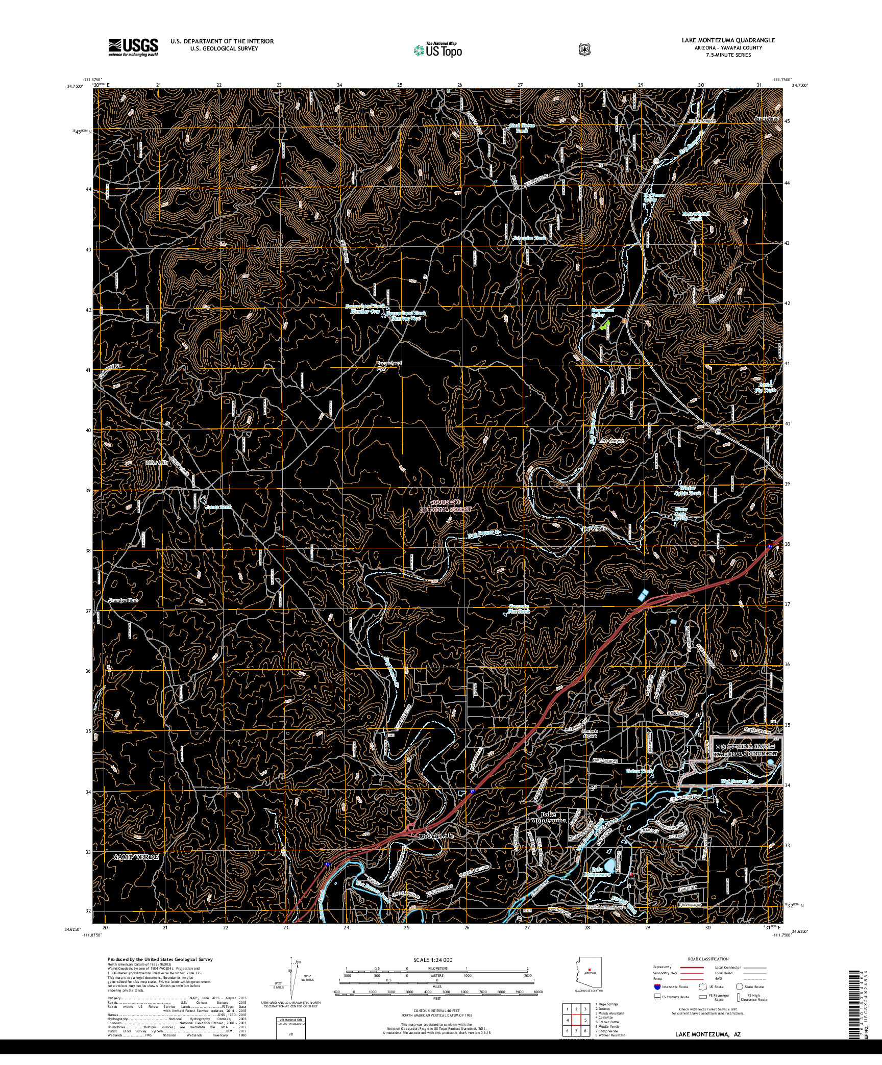 USGS US TOPO 7.5-MINUTE MAP FOR LAKE MONTEZUMA, AZ 2018