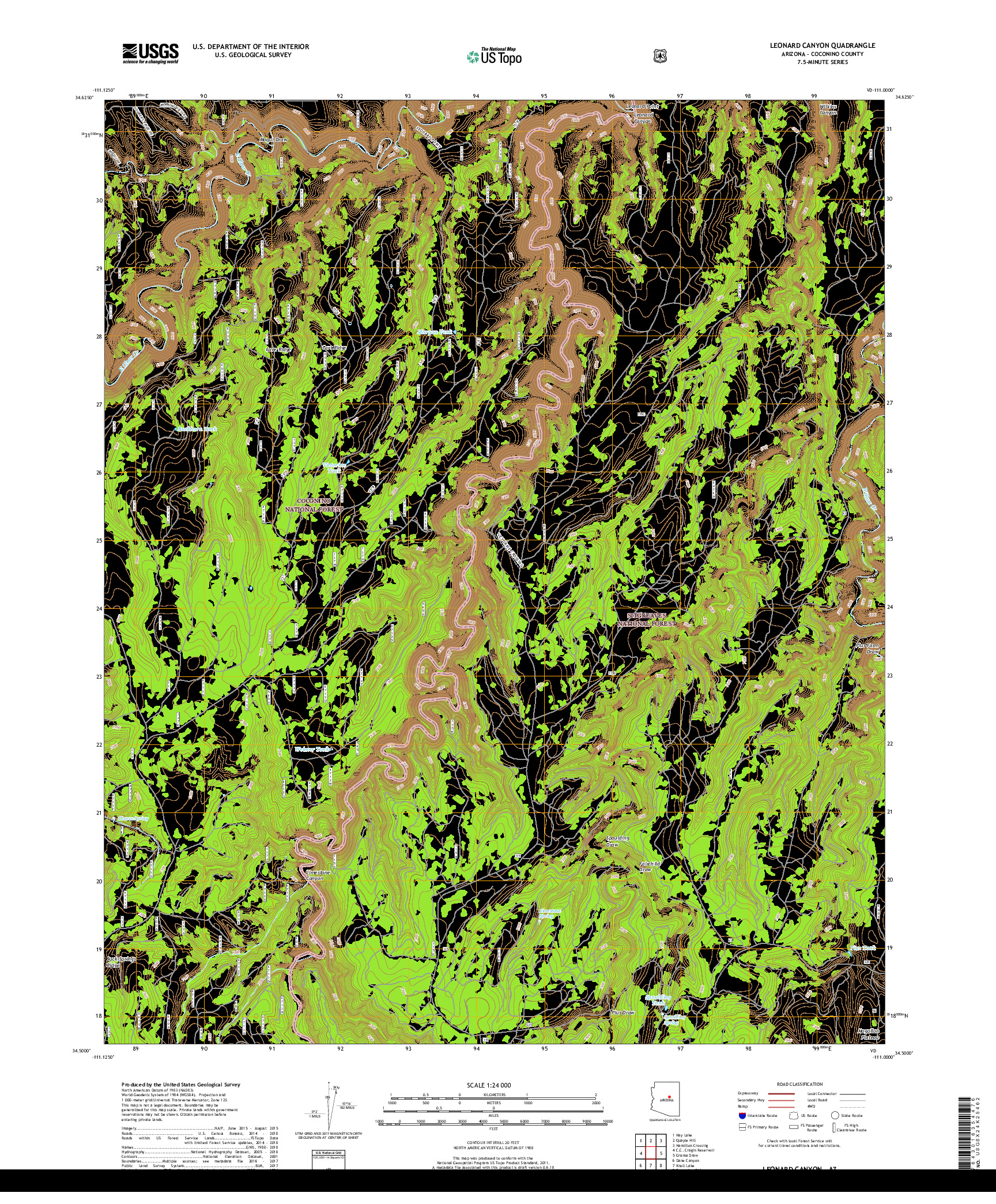 USGS US TOPO 7.5-MINUTE MAP FOR LEONARD CANYON, AZ 2018