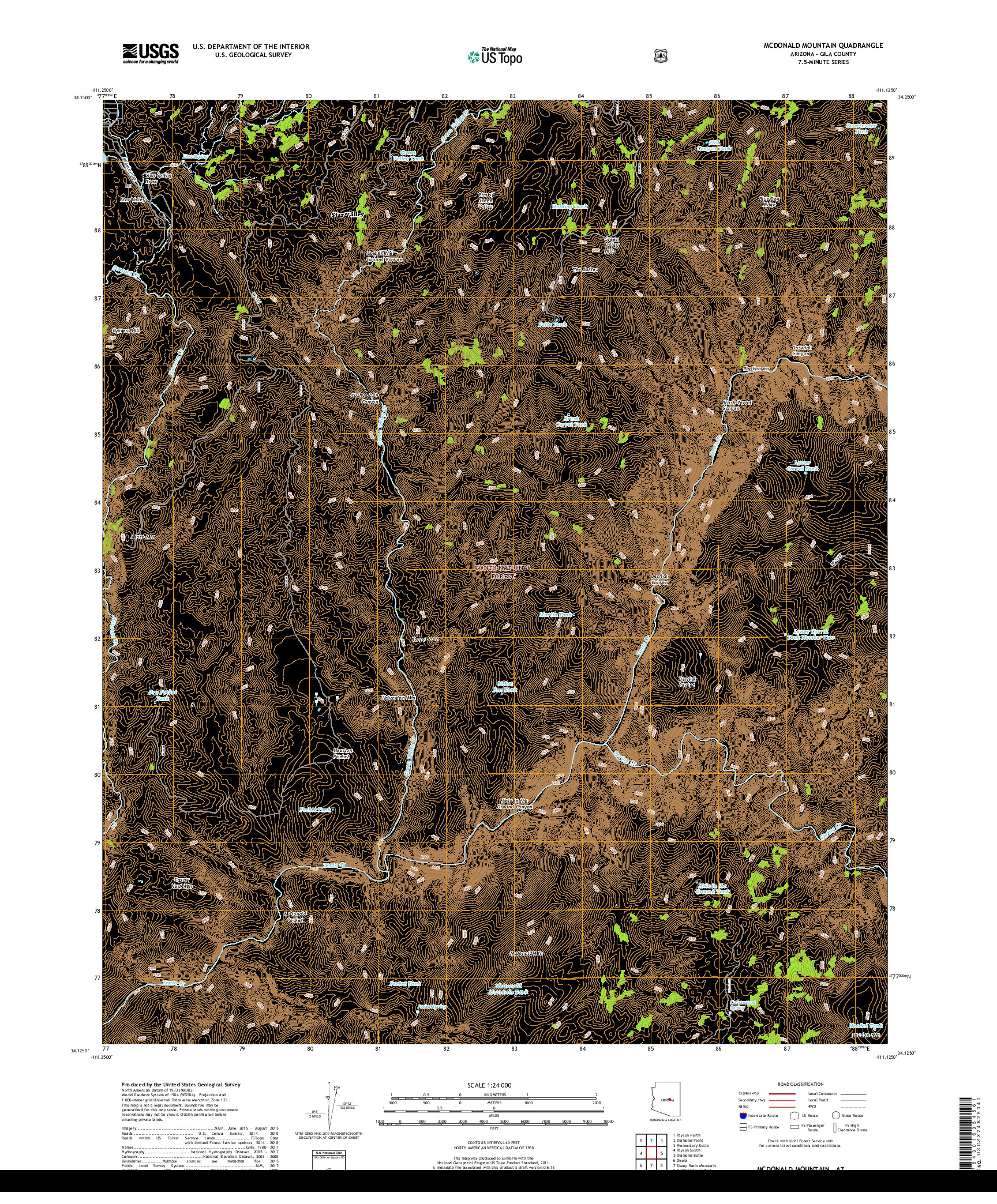 USGS US TOPO 7.5-MINUTE MAP FOR MCDONALD MOUNTAIN, AZ 2018