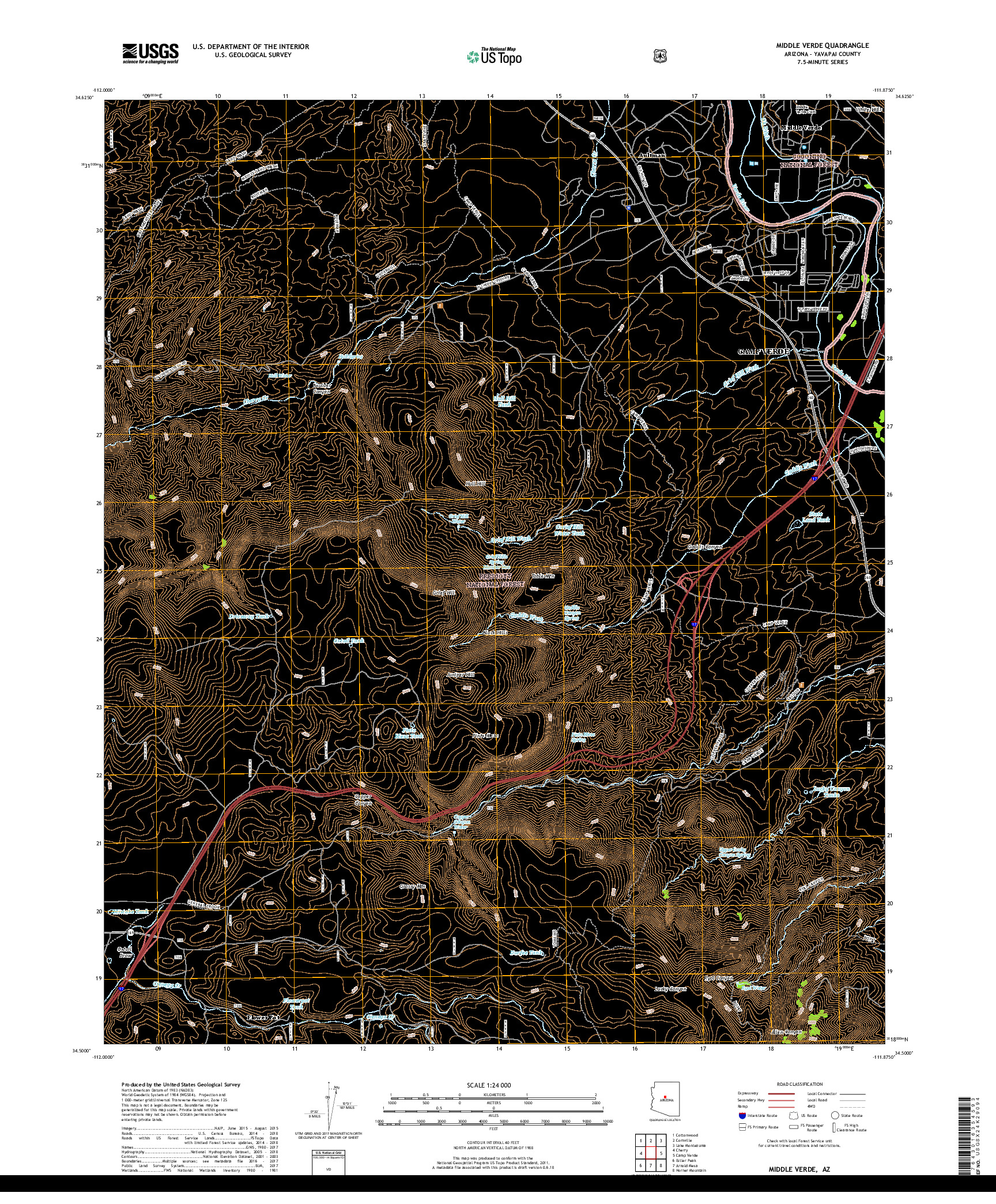 USGS US TOPO 7.5-MINUTE MAP FOR MIDDLE VERDE, AZ 2018