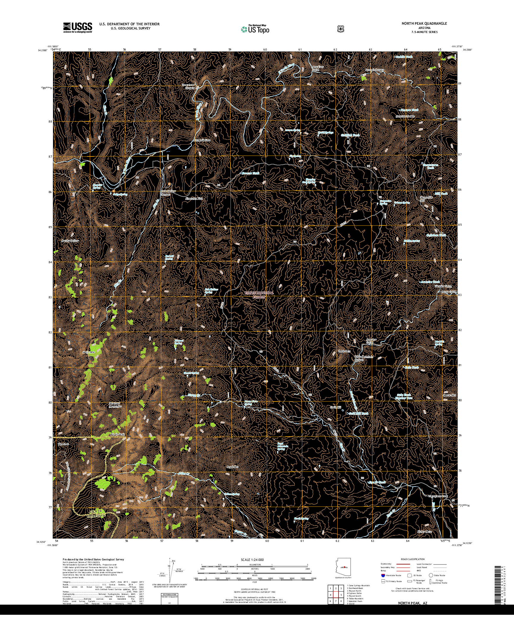 USGS US TOPO 7.5-MINUTE MAP FOR NORTH PEAK, AZ 2018