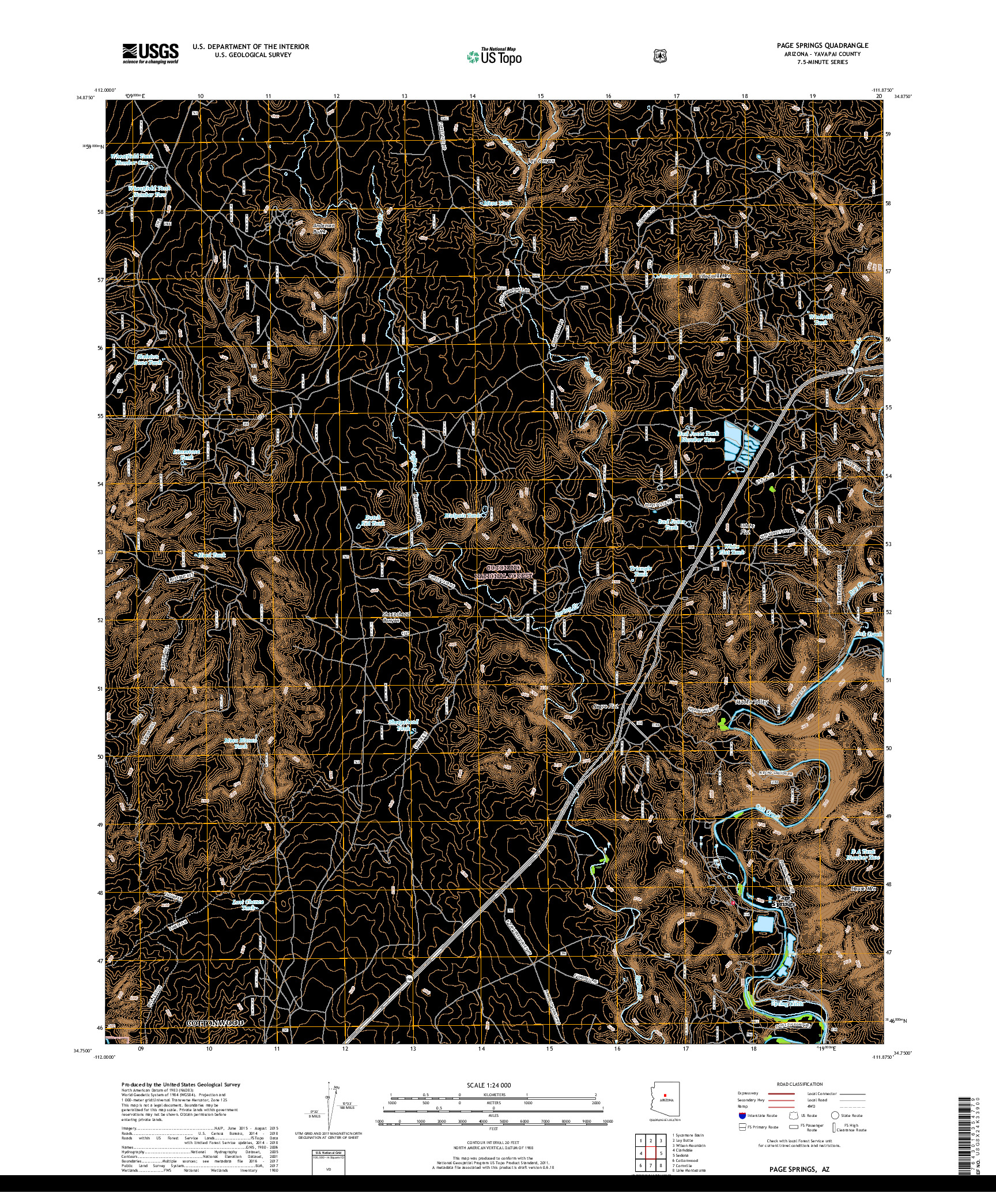 USGS US TOPO 7.5-MINUTE MAP FOR PAGE SPRINGS, AZ 2018