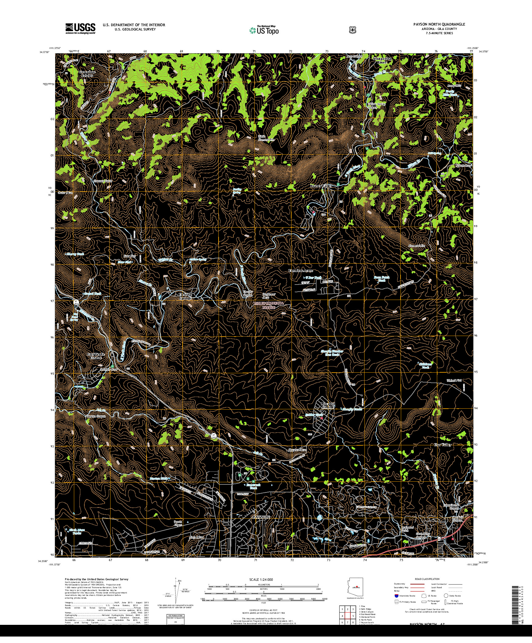 USGS US TOPO 7.5-MINUTE MAP FOR PAYSON NORTH, AZ 2018