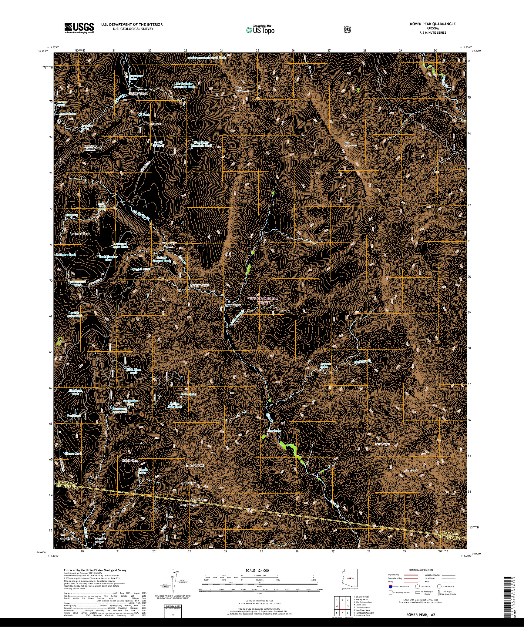 USGS US TOPO 7.5-MINUTE MAP FOR ROVER PEAK, AZ 2018