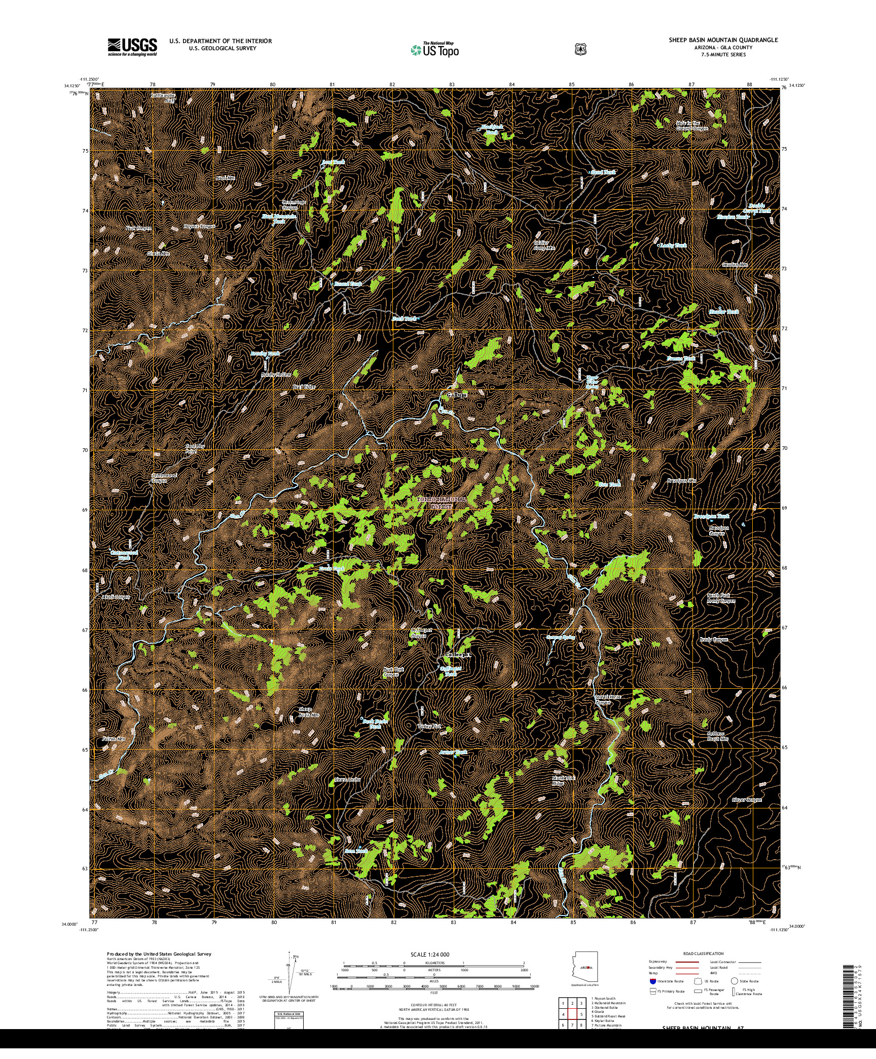 USGS US TOPO 7.5-MINUTE MAP FOR SHEEP BASIN MOUNTAIN, AZ 2018