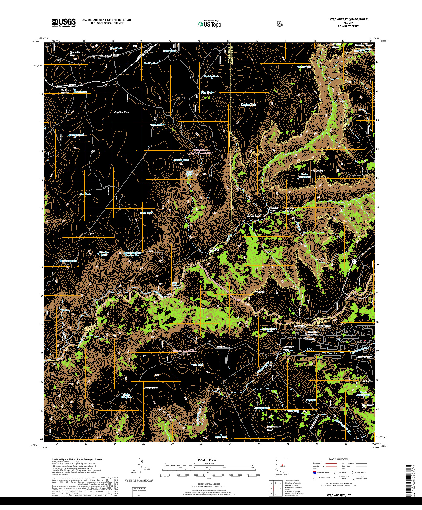 USGS US TOPO 7.5-MINUTE MAP FOR STRAWBERRY, AZ 2018