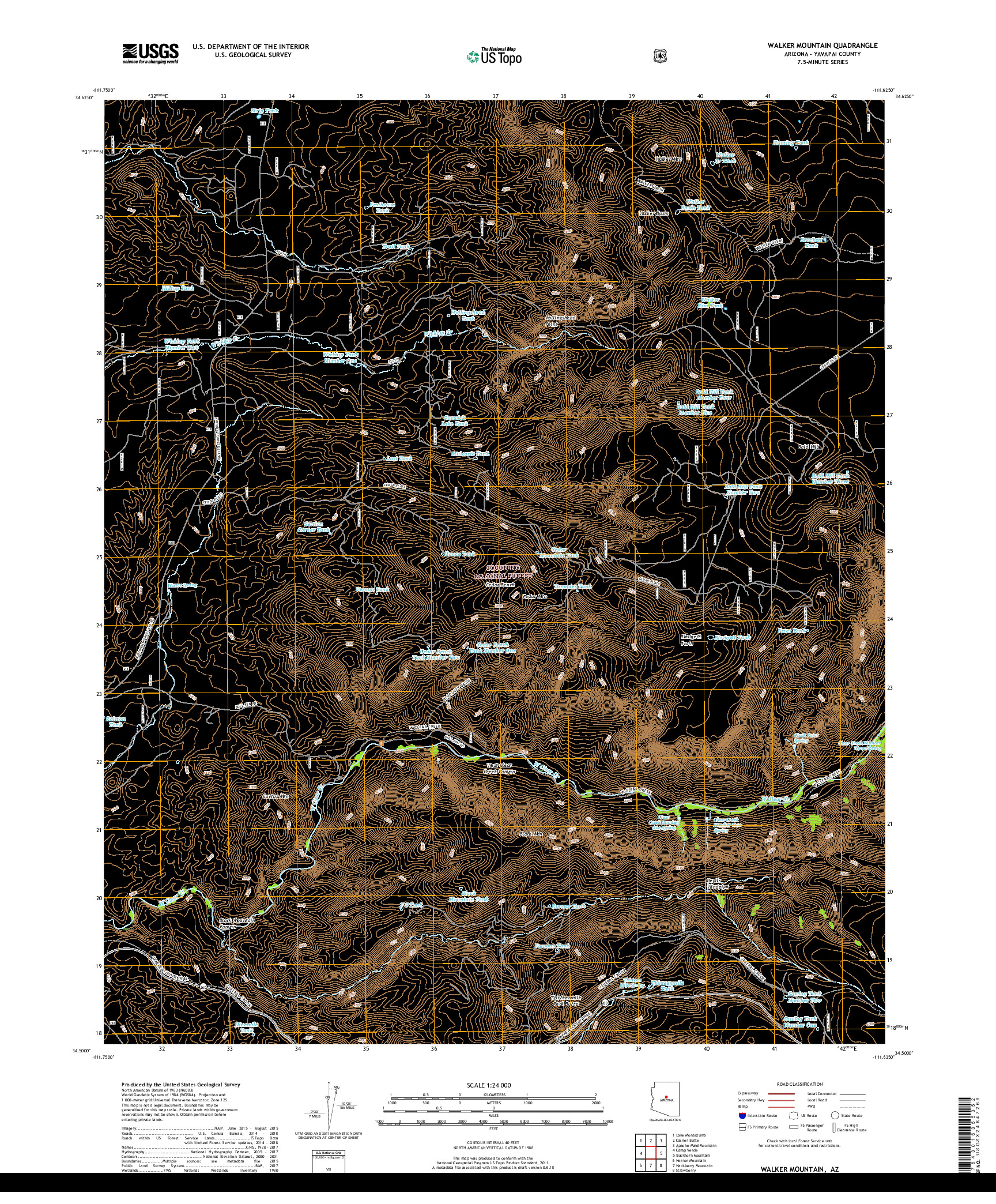USGS US TOPO 7.5-MINUTE MAP FOR WALKER MOUNTAIN, AZ 2018