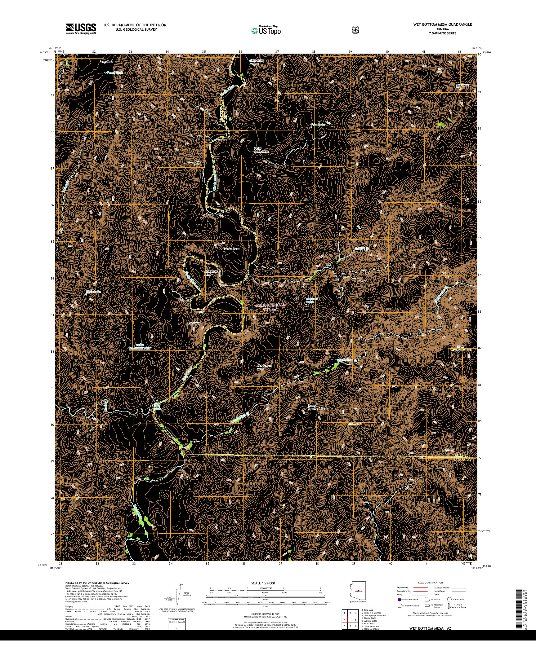 USGS US TOPO 7.5-MINUTE MAP FOR WET BOTTOM MESA, AZ 2018