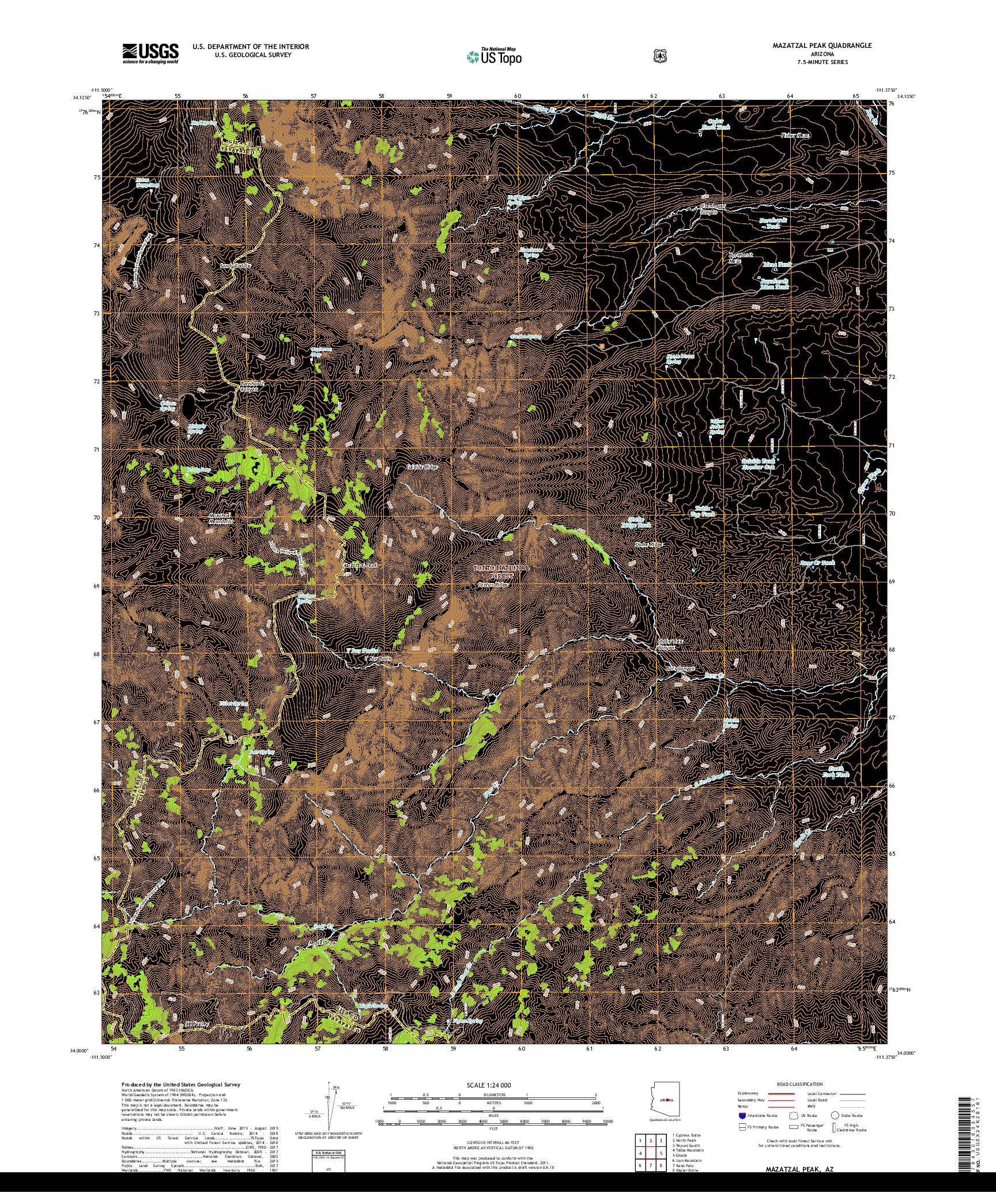 USGS US TOPO 7.5-MINUTE MAP FOR MAZATZAL PEAK, AZ 2018