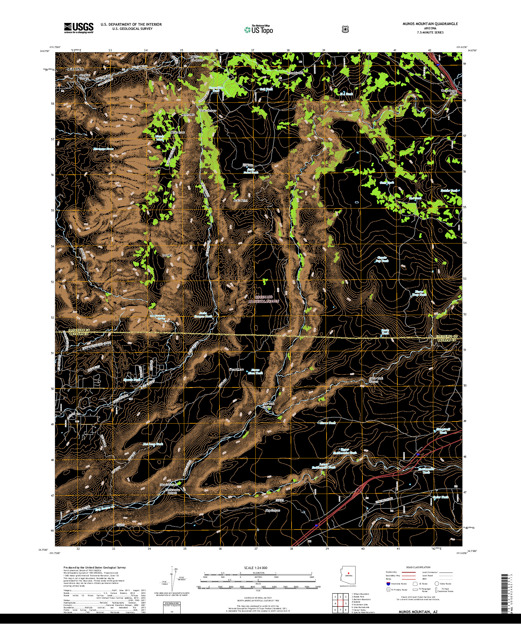 USGS US TOPO 7.5-MINUTE MAP FOR MUNDS MOUNTAIN, AZ 2018