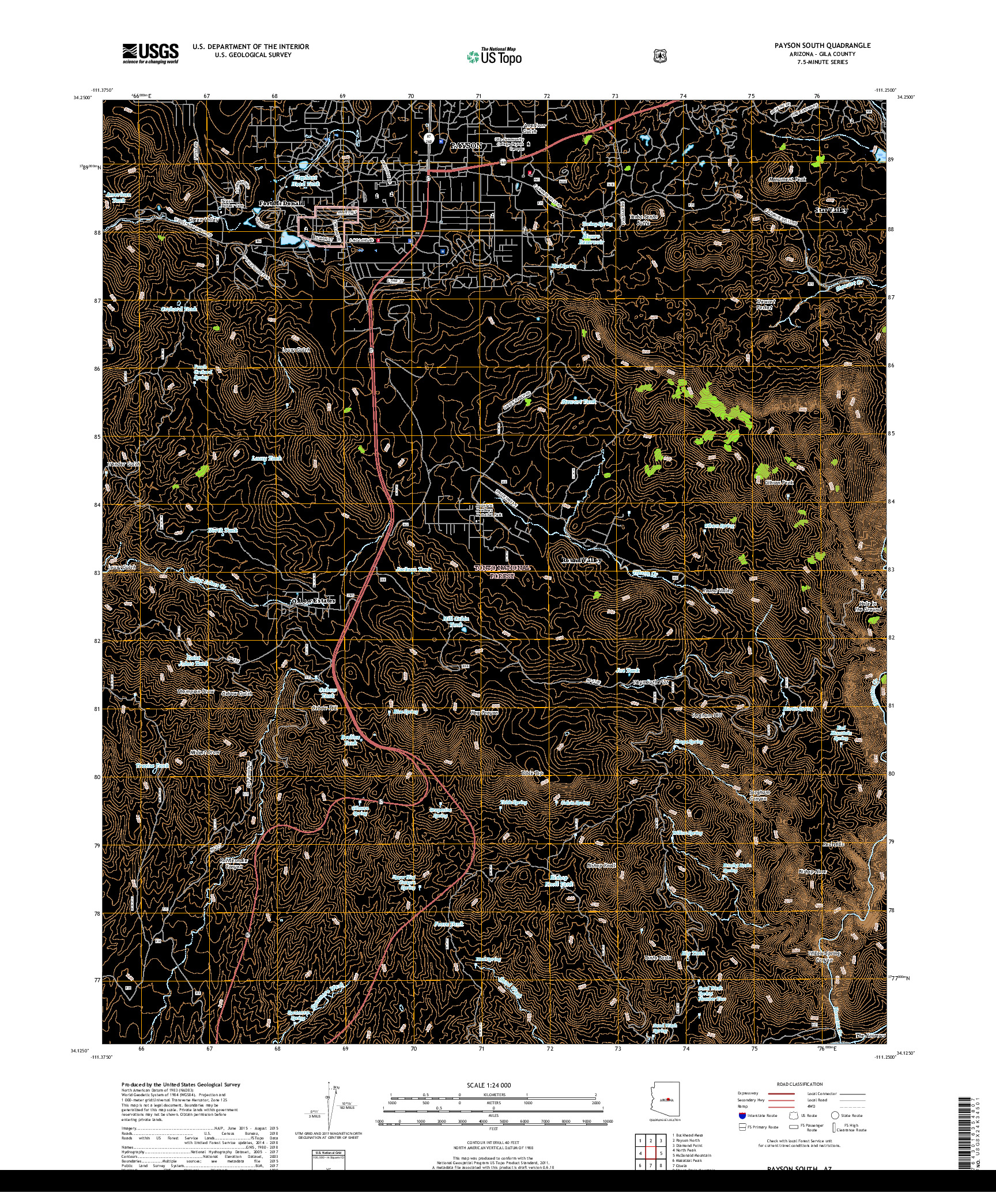 USGS US TOPO 7.5-MINUTE MAP FOR PAYSON SOUTH, AZ 2018