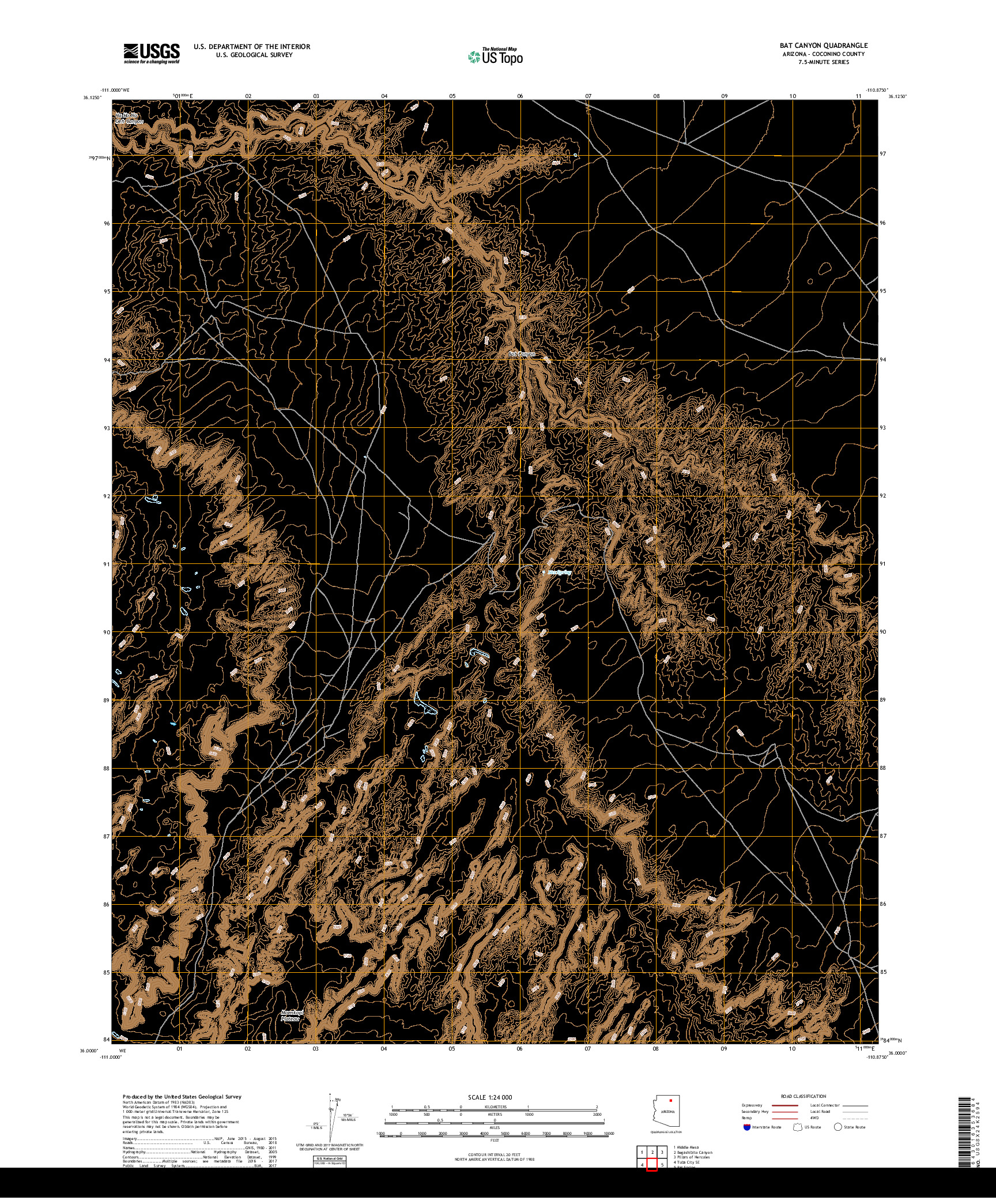 USGS US TOPO 7.5-MINUTE MAP FOR BAT CANYON, AZ 2018