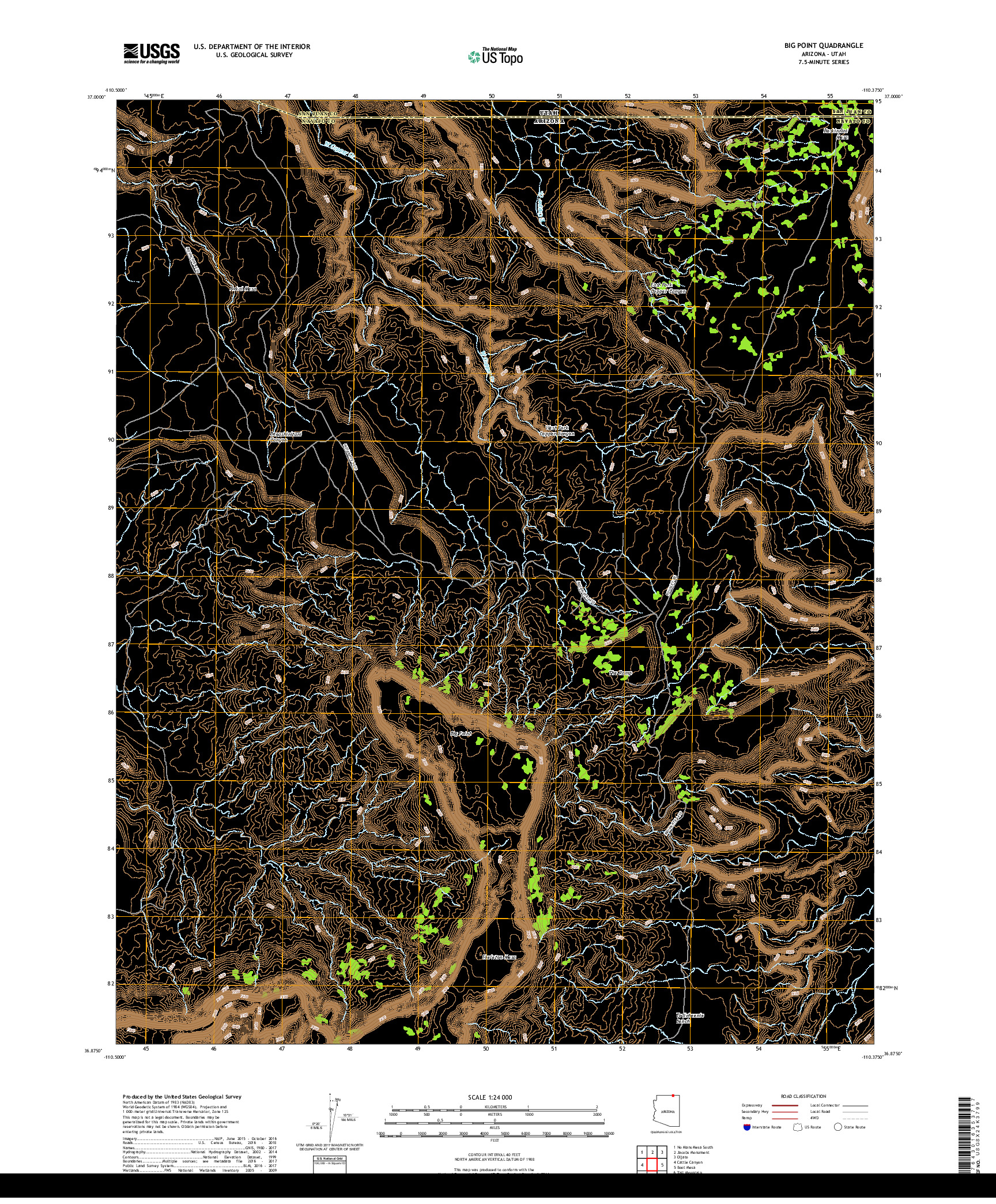USGS US TOPO 7.5-MINUTE MAP FOR BIG POINT, AZ,UT 2018