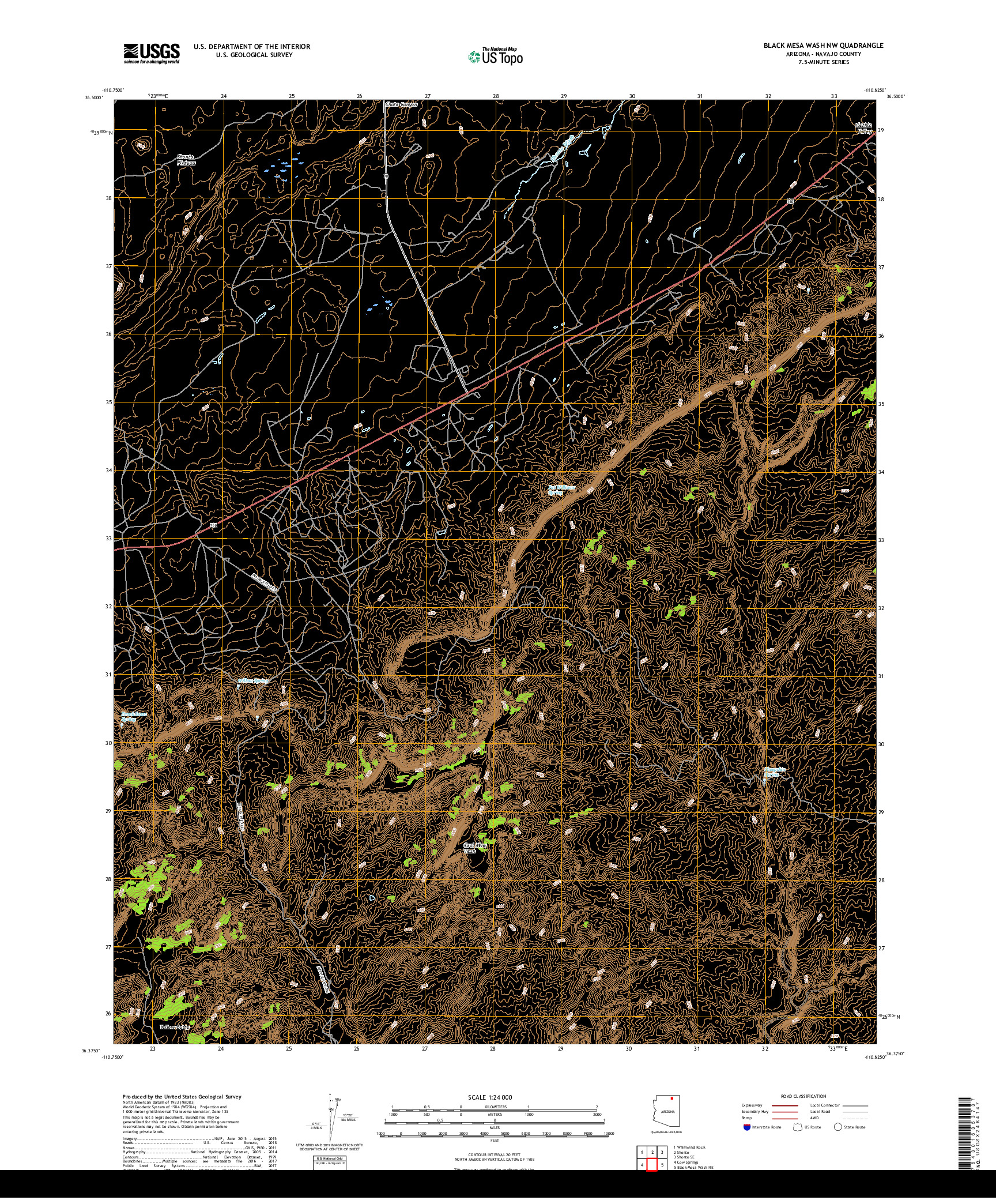 USGS US TOPO 7.5-MINUTE MAP FOR BLACK MESA WASH NW, AZ 2018