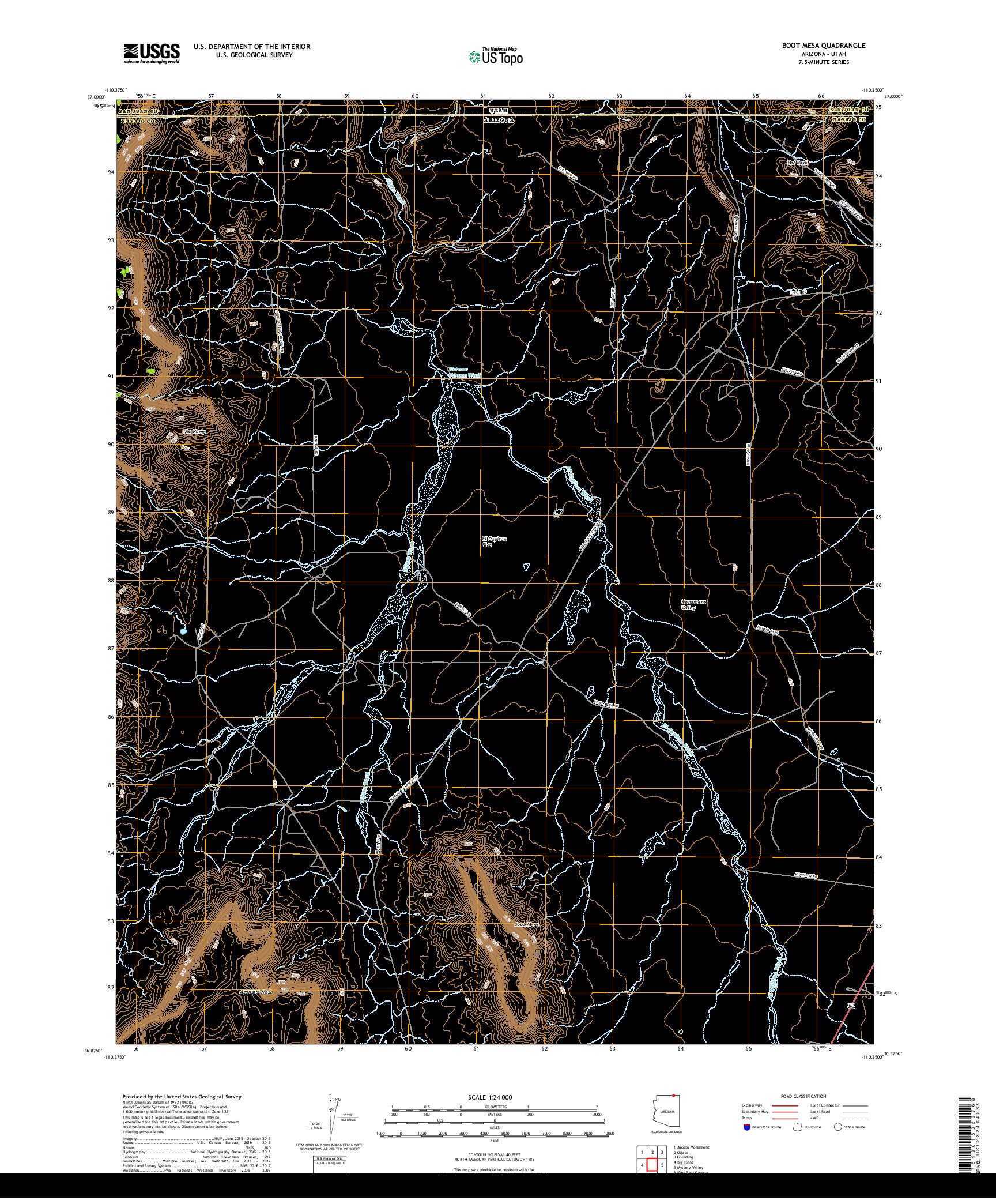 USGS US TOPO 7.5-MINUTE MAP FOR BOOT MESA, AZ,UT 2018