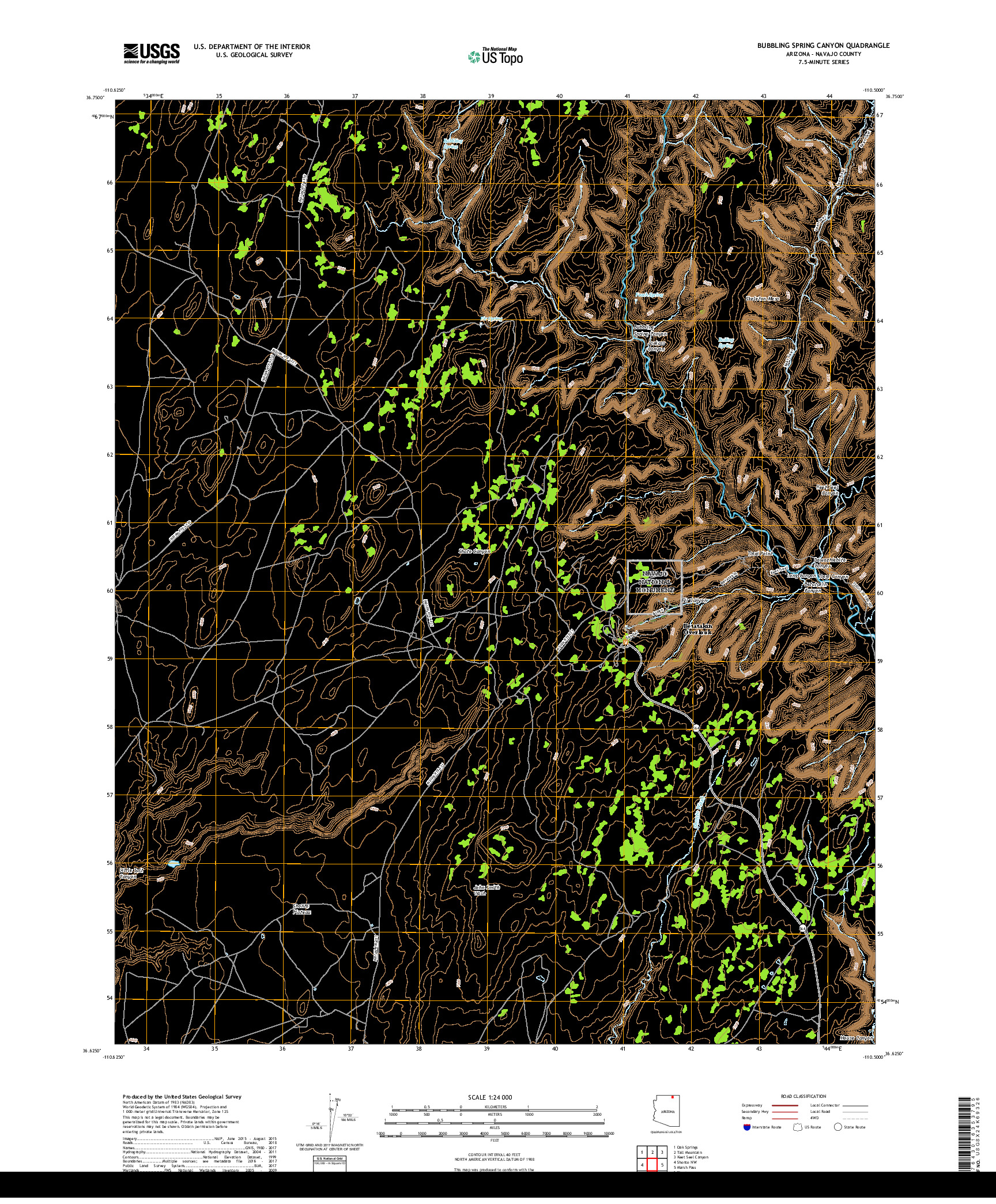 USGS US TOPO 7.5-MINUTE MAP FOR BUBBLING SPRING CANYON, AZ 2018