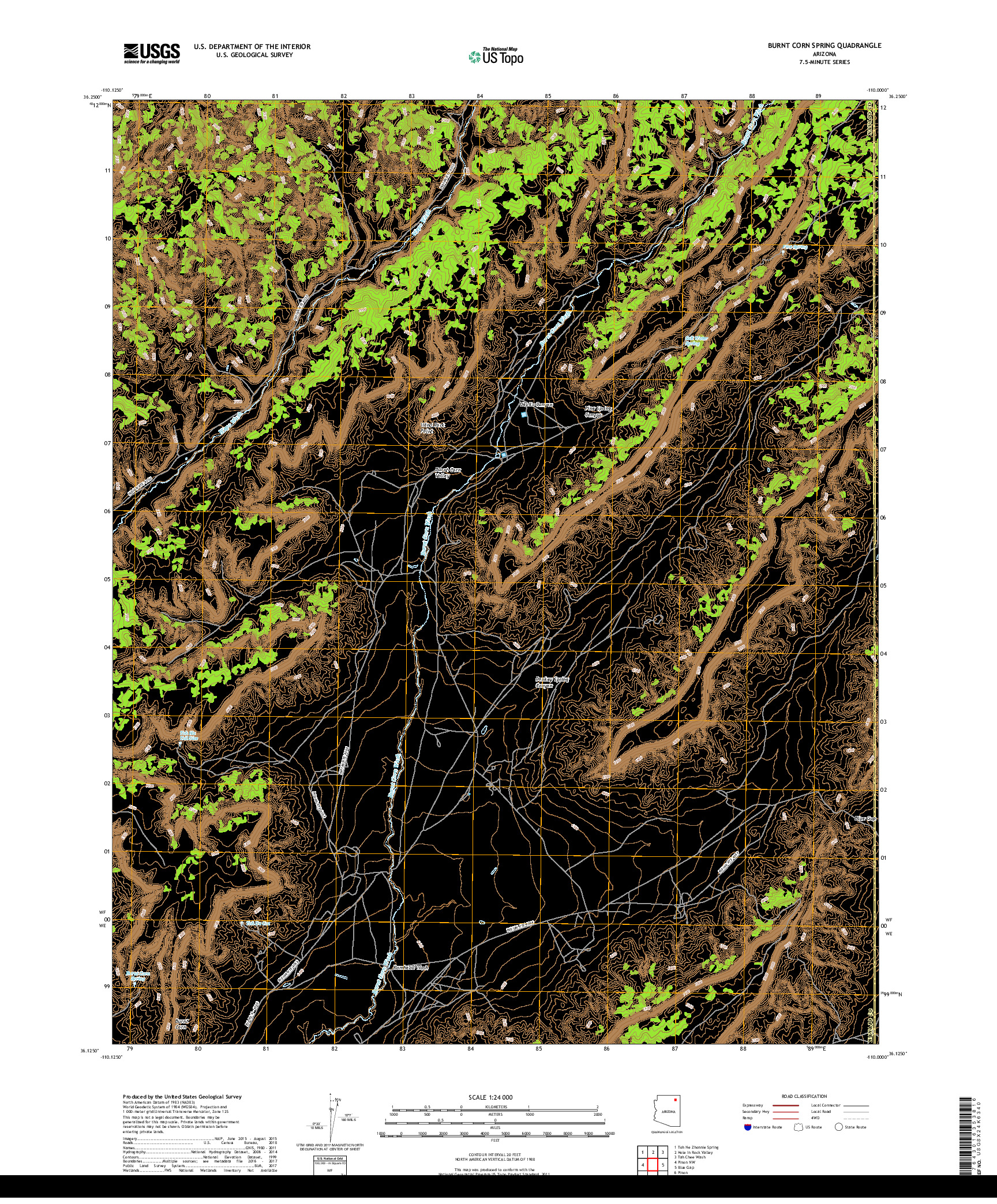 USGS US TOPO 7.5-MINUTE MAP FOR BURNT CORN SPRING, AZ 2018