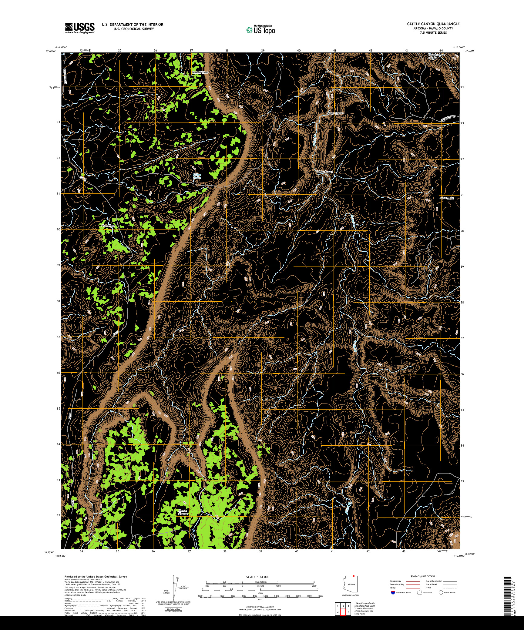 USGS US TOPO 7.5-MINUTE MAP FOR CATTLE CANYON, AZ 2018