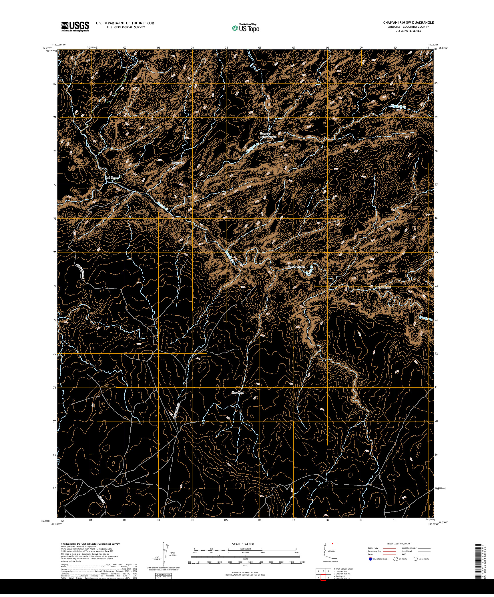 USGS US TOPO 7.5-MINUTE MAP FOR CHAIYAHI RIM SW, AZ 2018