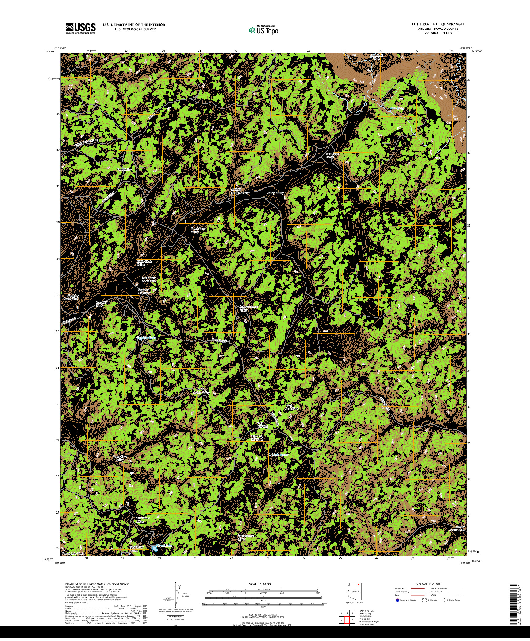 USGS US TOPO 7.5-MINUTE MAP FOR CLIFF ROSE HILL, AZ 2018