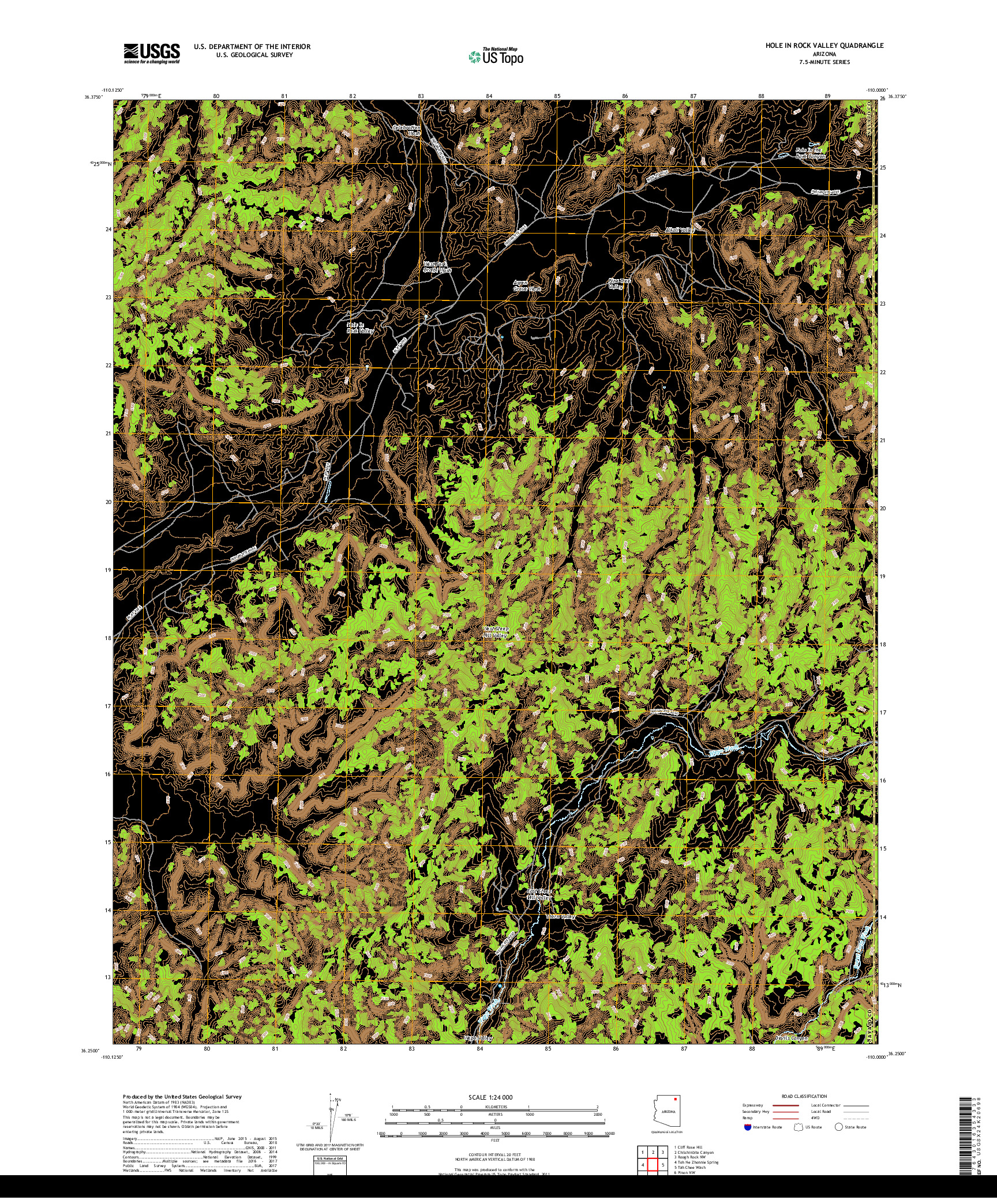 USGS US TOPO 7.5-MINUTE MAP FOR HOLE IN ROCK VALLEY, AZ 2018