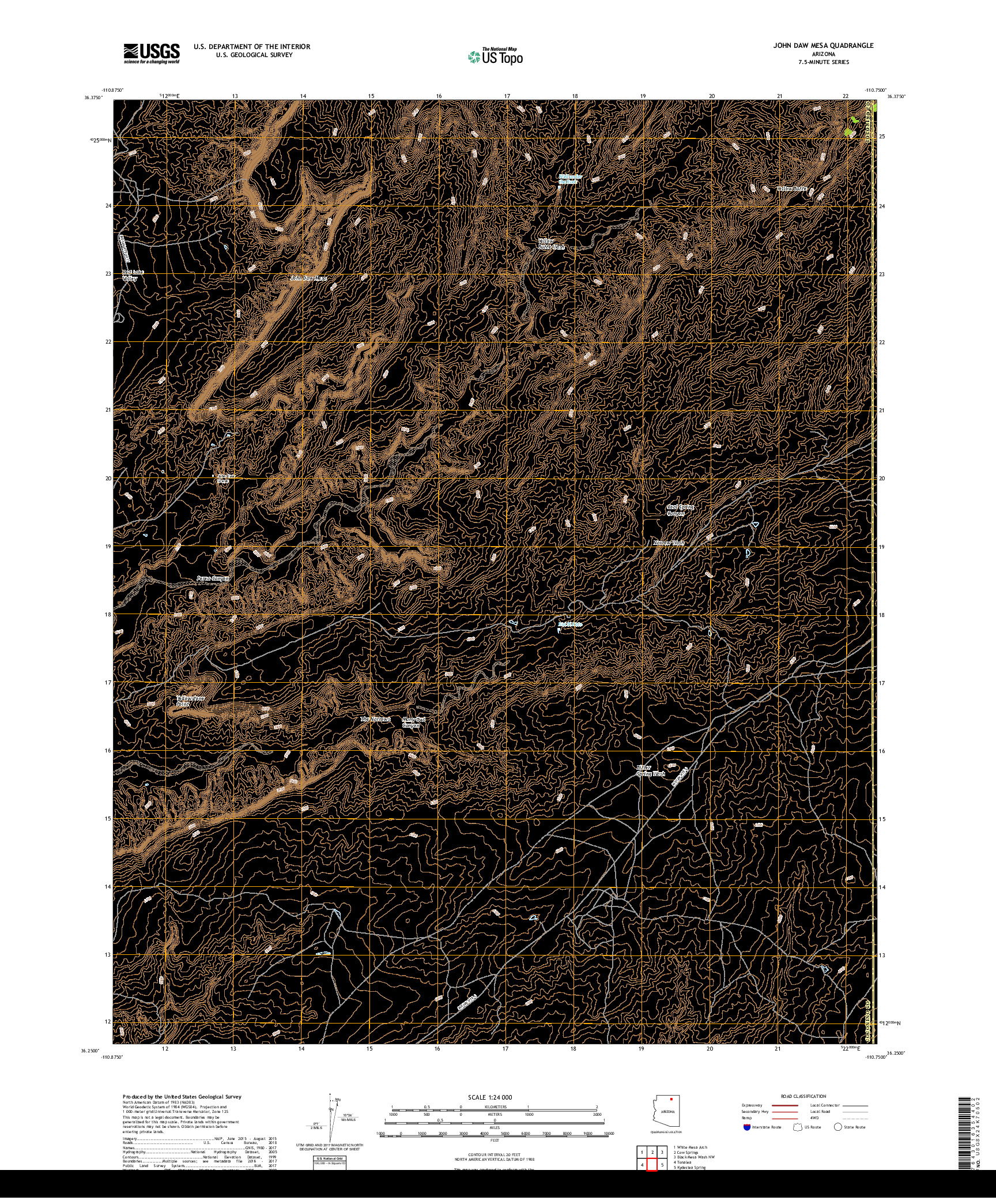 USGS US TOPO 7.5-MINUTE MAP FOR JOHN DAW MESA, AZ 2018