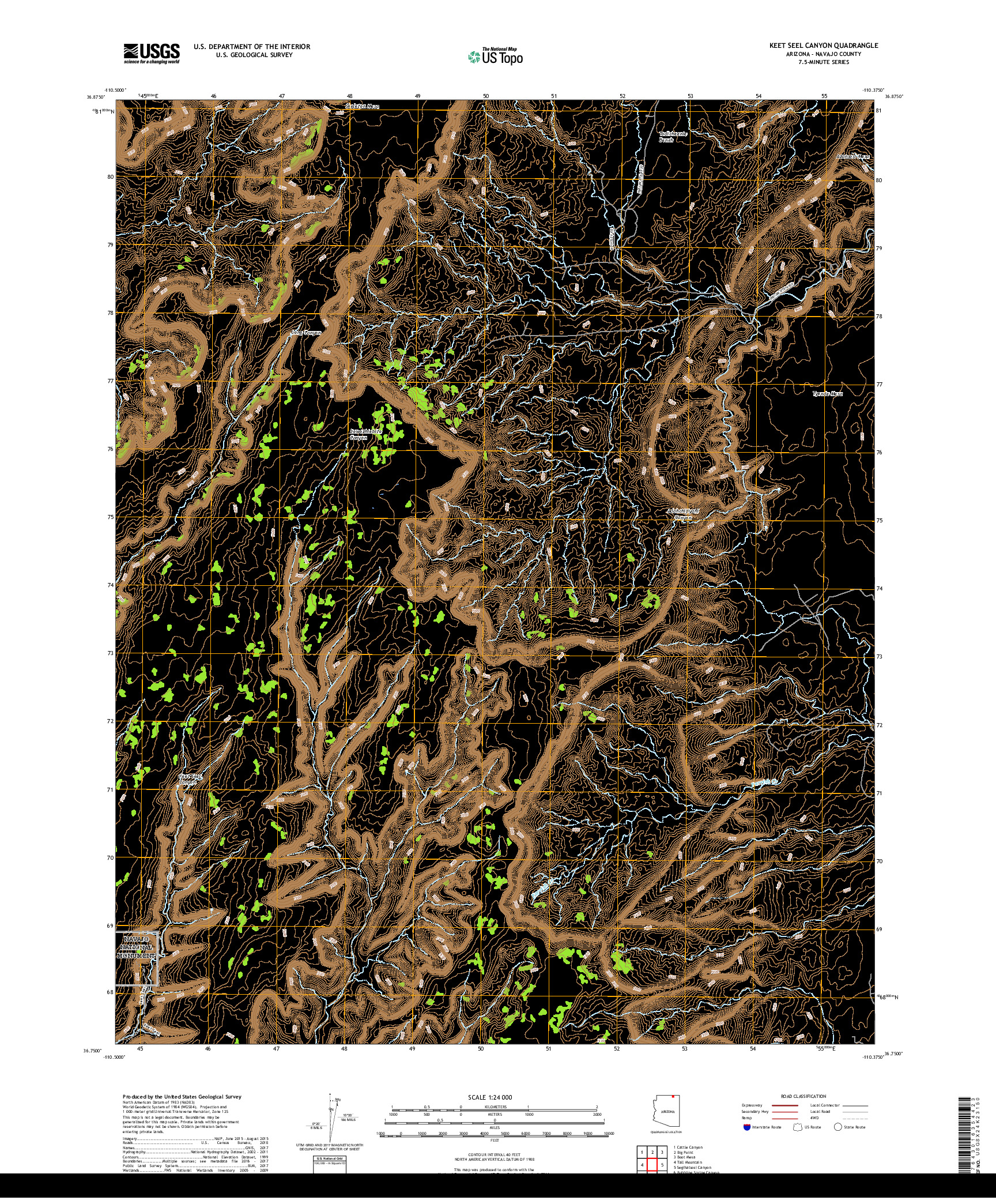 USGS US TOPO 7.5-MINUTE MAP FOR KEET SEEL CANYON, AZ 2018