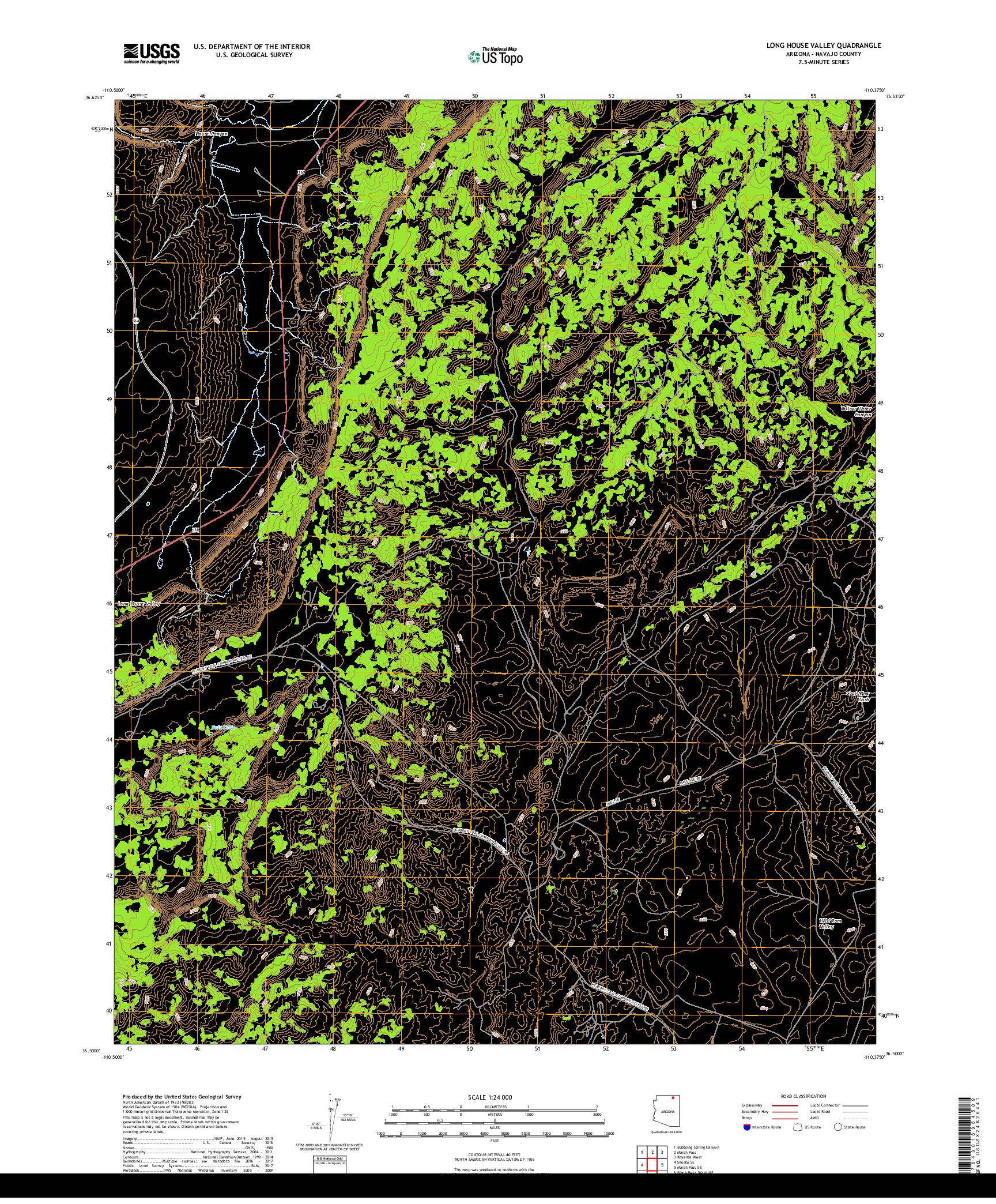 USGS US TOPO 7.5-MINUTE MAP FOR LONG HOUSE VALLEY, AZ 2018