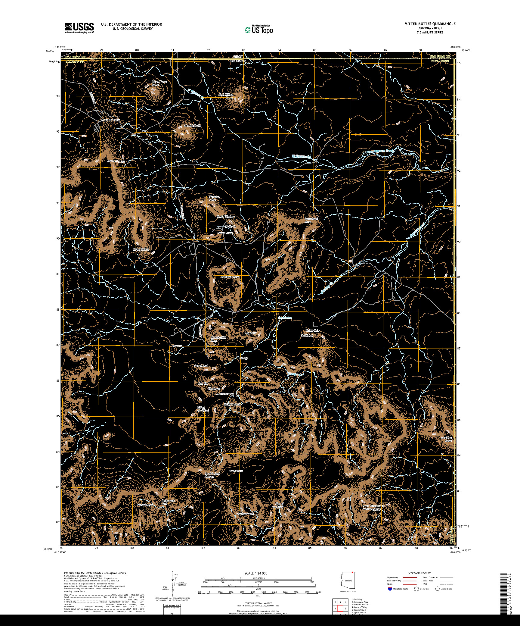 USGS US TOPO 7.5-MINUTE MAP FOR MITTEN BUTTES, AZ,UT 2018