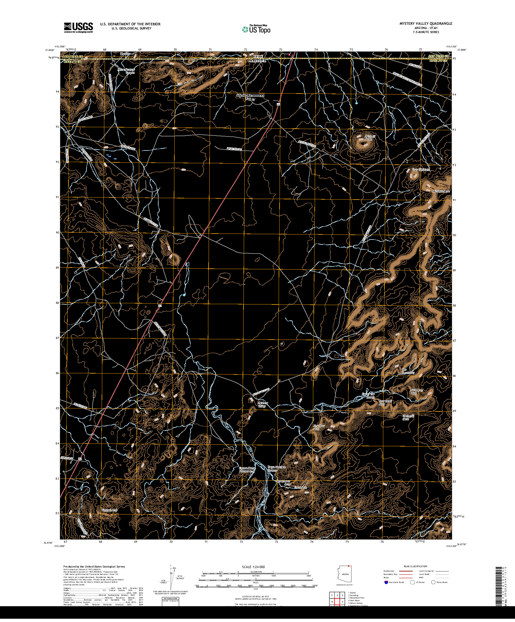USGS US TOPO 7.5-MINUTE MAP FOR MYSTERY VALLEY, AZ,UT 2018