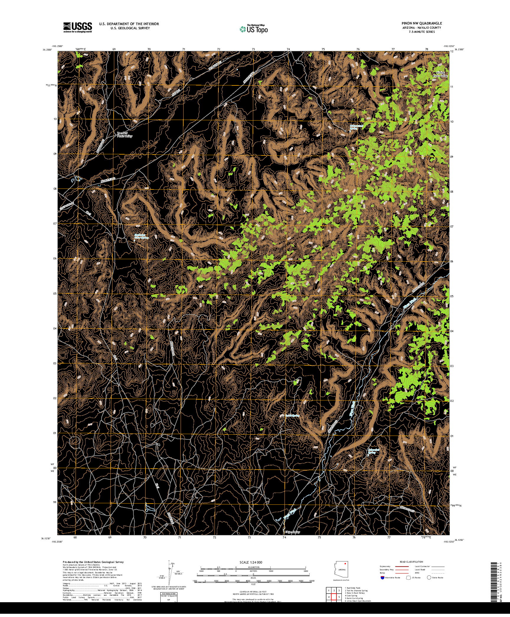 USGS US TOPO 7.5-MINUTE MAP FOR PINON NW, AZ 2018