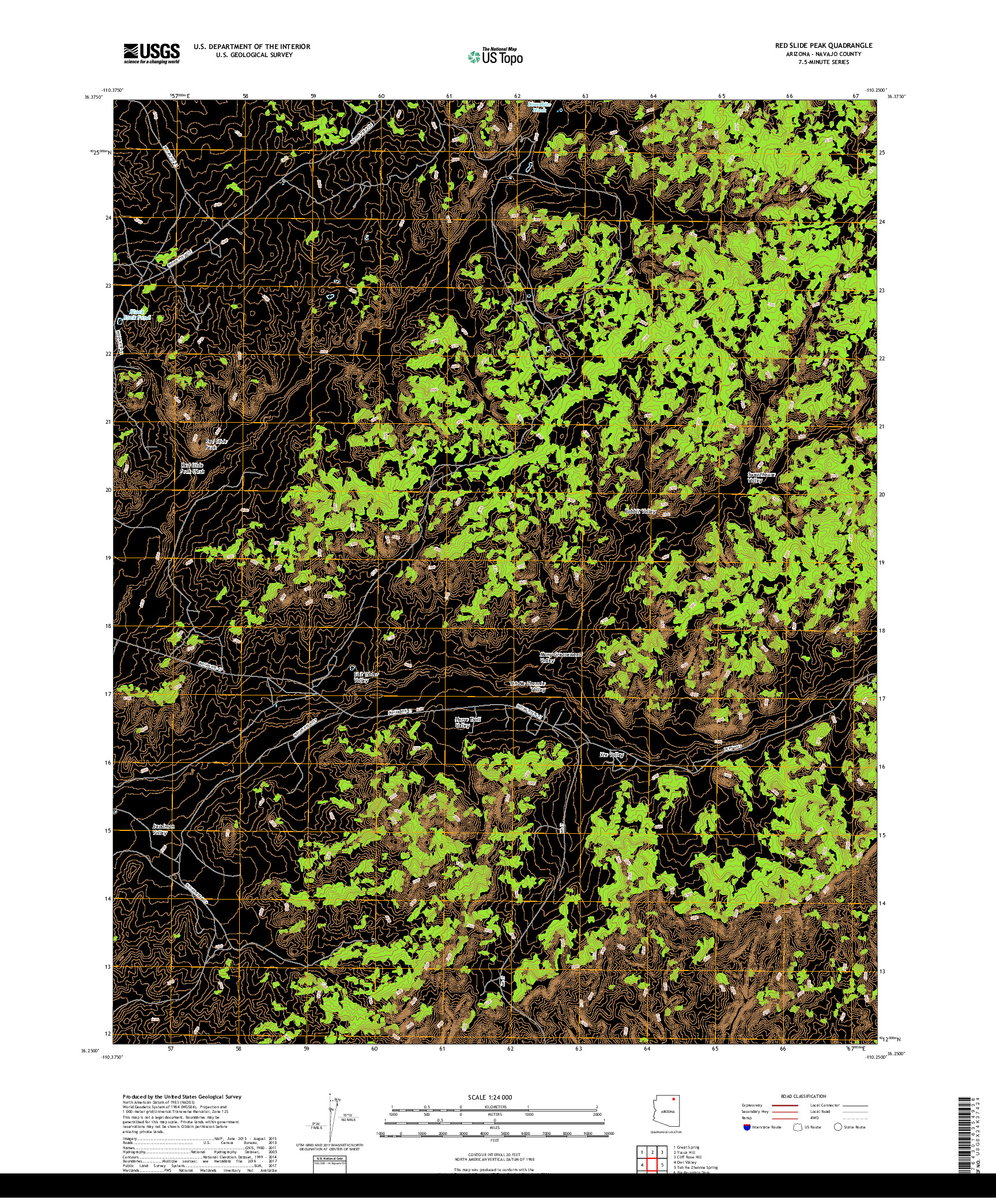 USGS US TOPO 7.5-MINUTE MAP FOR RED SLIDE PEAK, AZ 2018