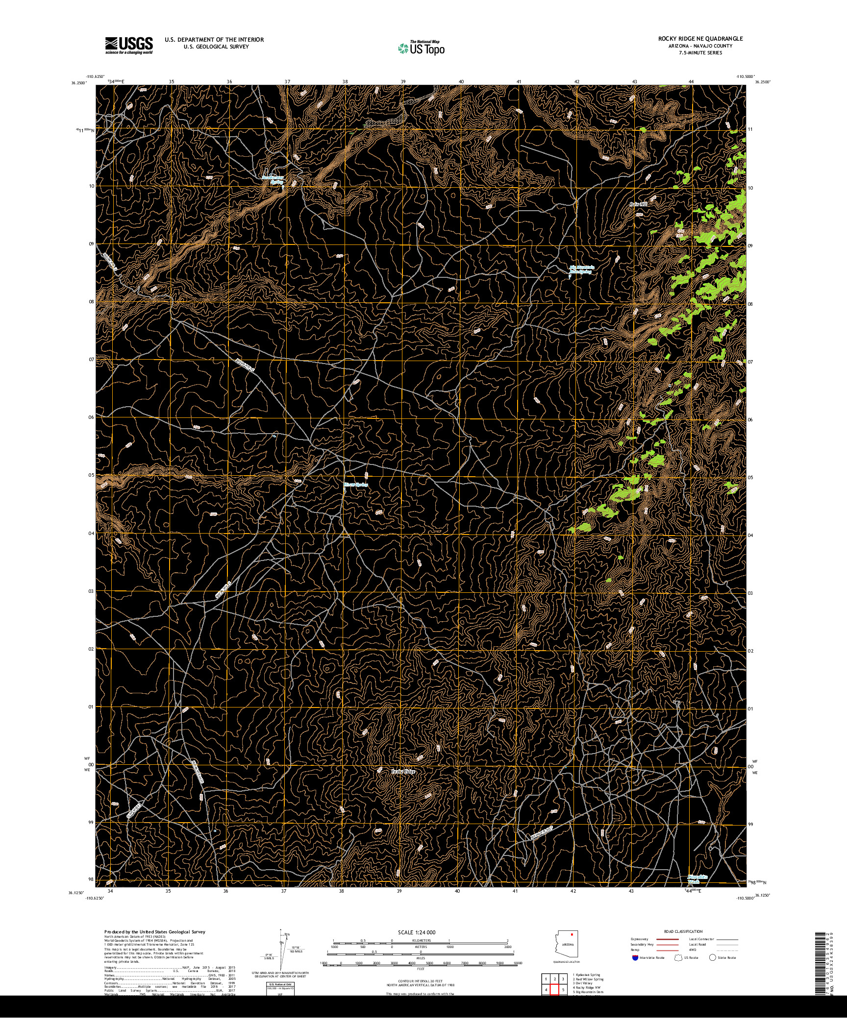 USGS US TOPO 7.5-MINUTE MAP FOR ROCKY RIDGE NE, AZ 2018