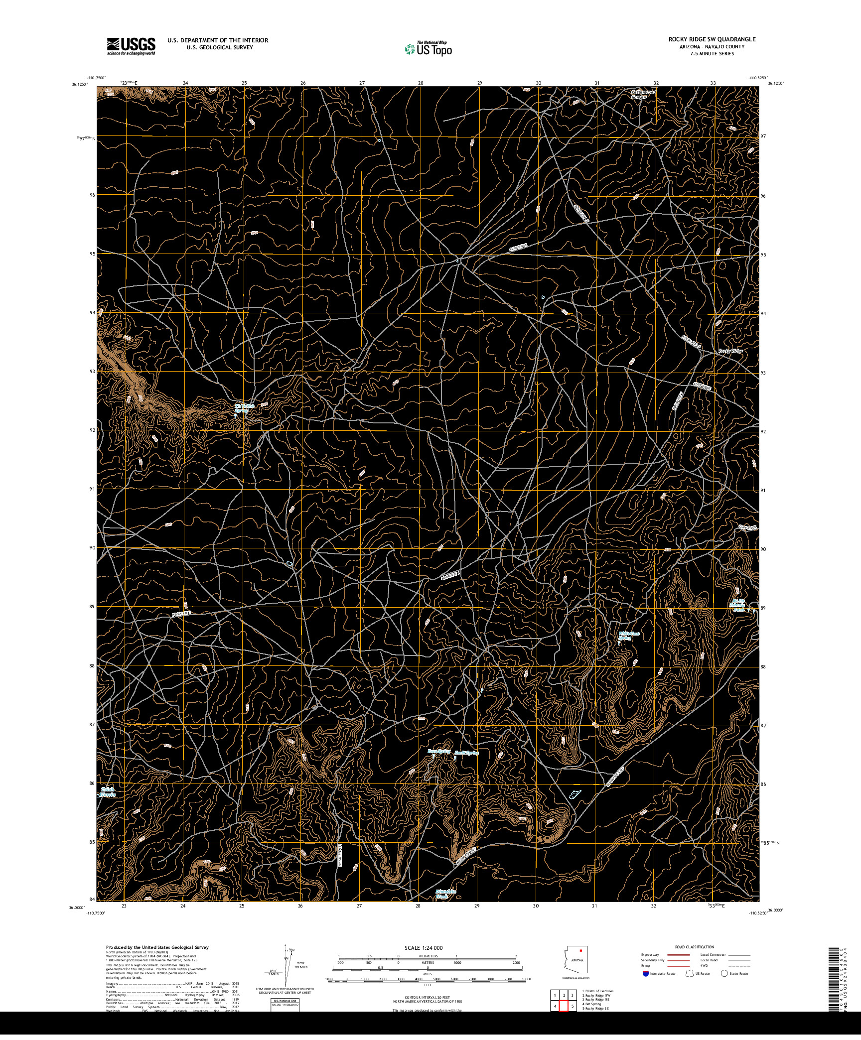 USGS US TOPO 7.5-MINUTE MAP FOR ROCKY RIDGE SW, AZ 2018