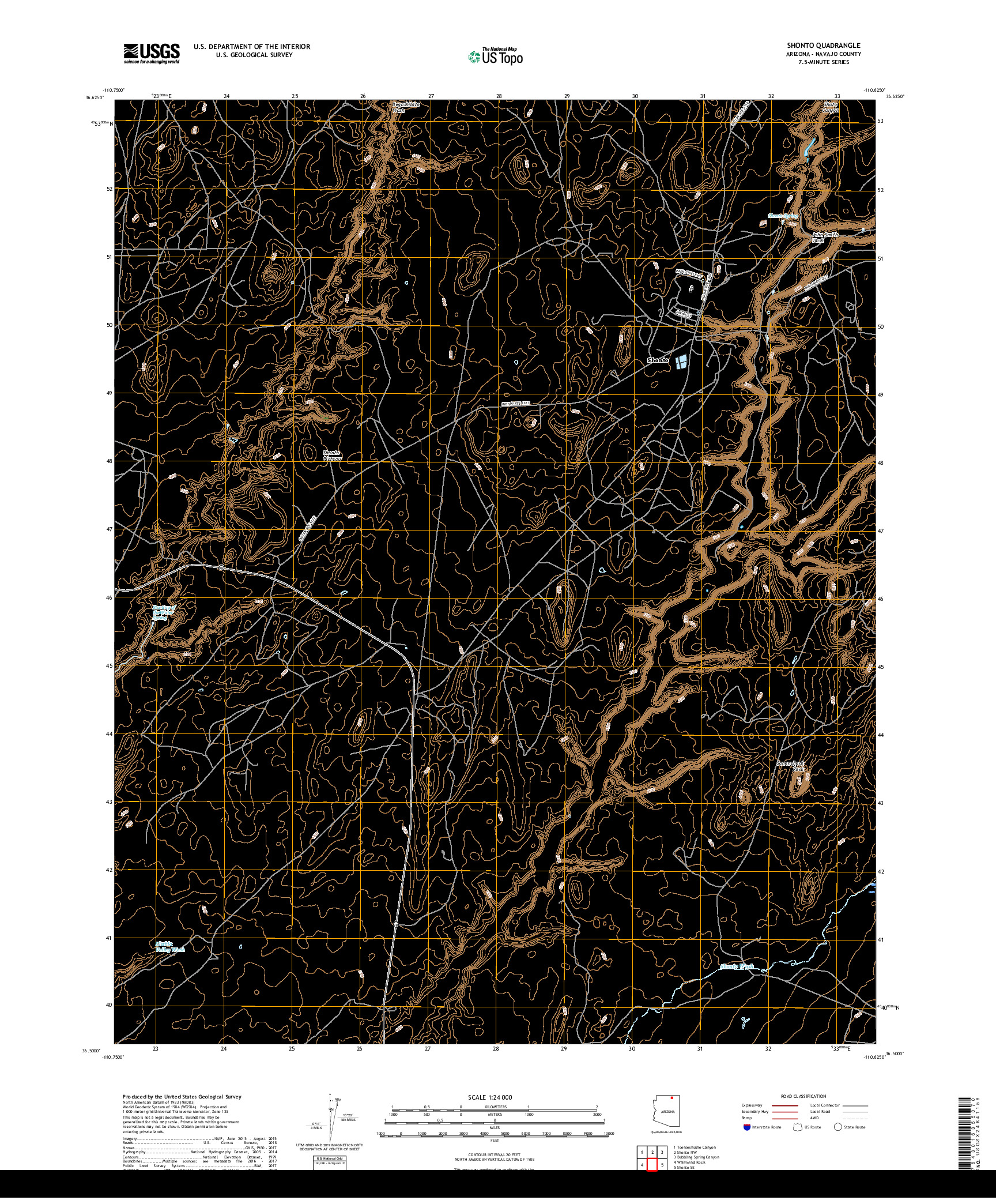 USGS US TOPO 7.5-MINUTE MAP FOR SHONTO, AZ 2018