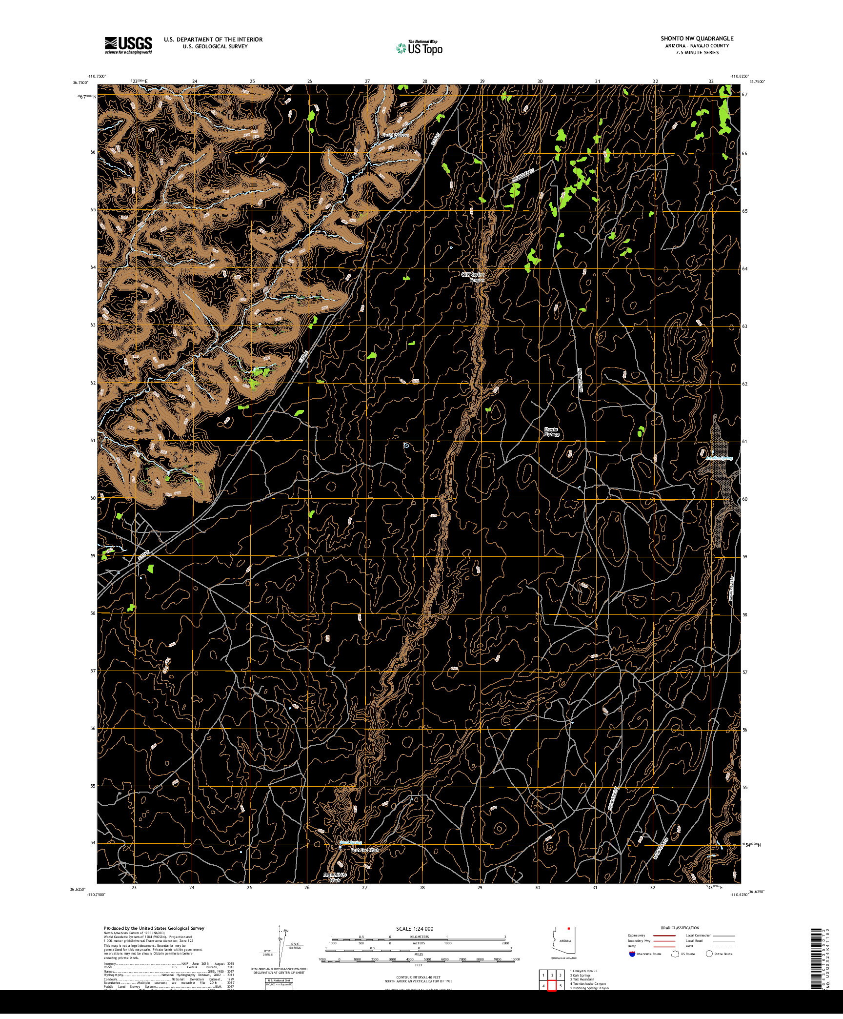 USGS US TOPO 7.5-MINUTE MAP FOR SHONTO NW, AZ 2018