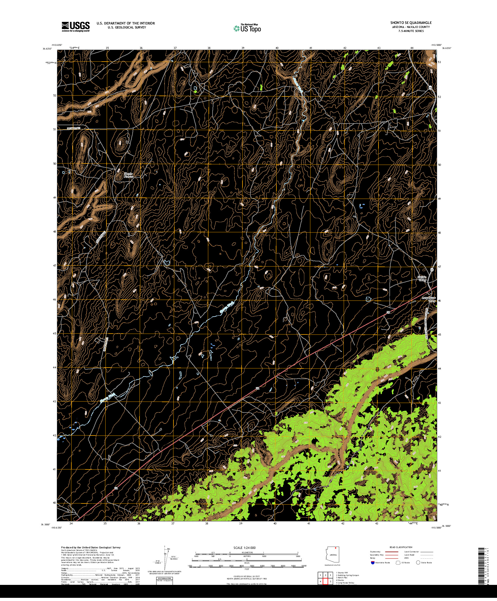 USGS US TOPO 7.5-MINUTE MAP FOR SHONTO SE, AZ 2018