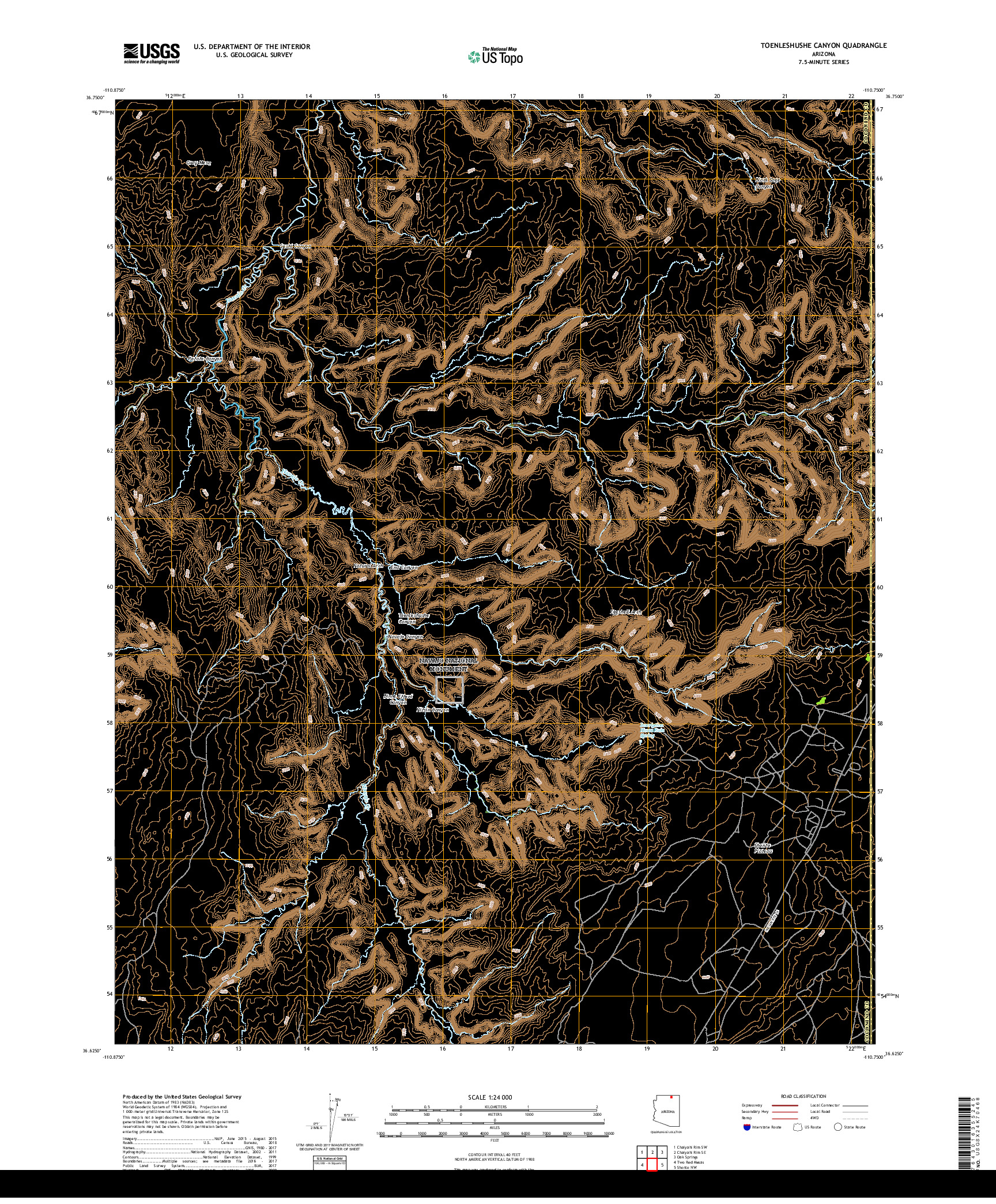 USGS US TOPO 7.5-MINUTE MAP FOR TOENLESHUSHE CANYON, AZ 2018