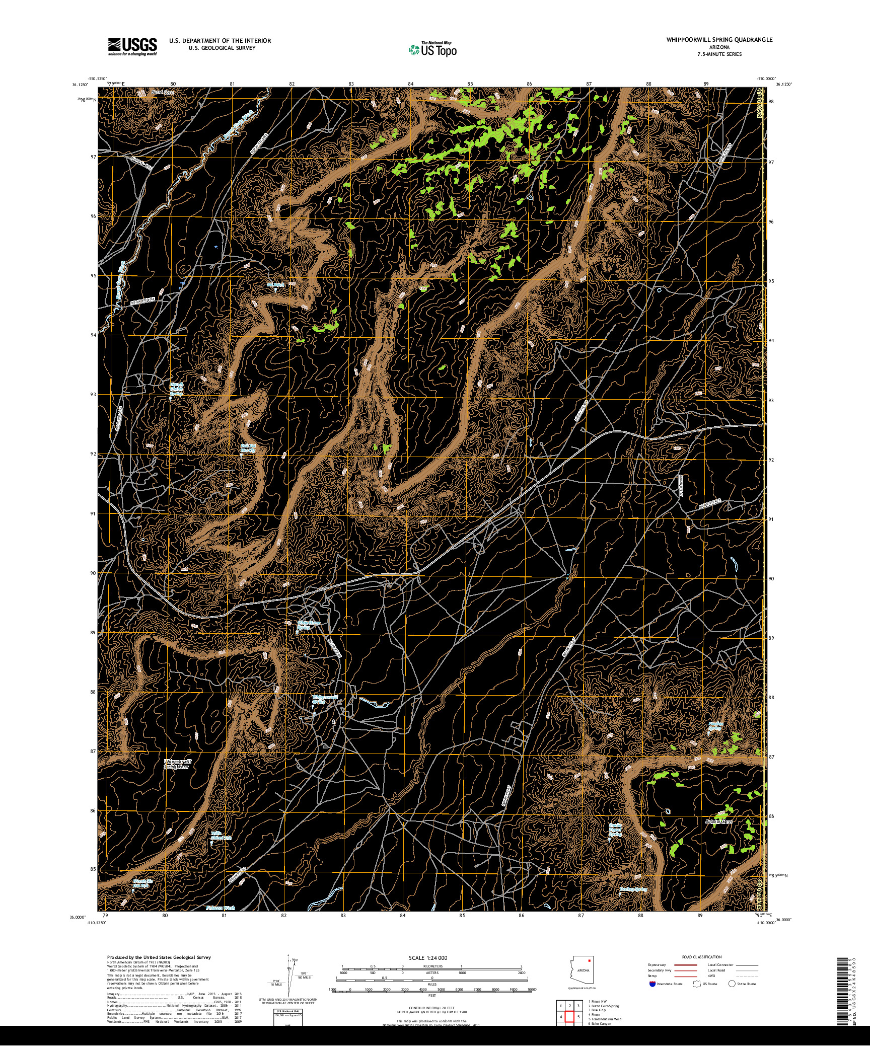 USGS US TOPO 7.5-MINUTE MAP FOR WHIPPOORWILL SPRING, AZ 2018