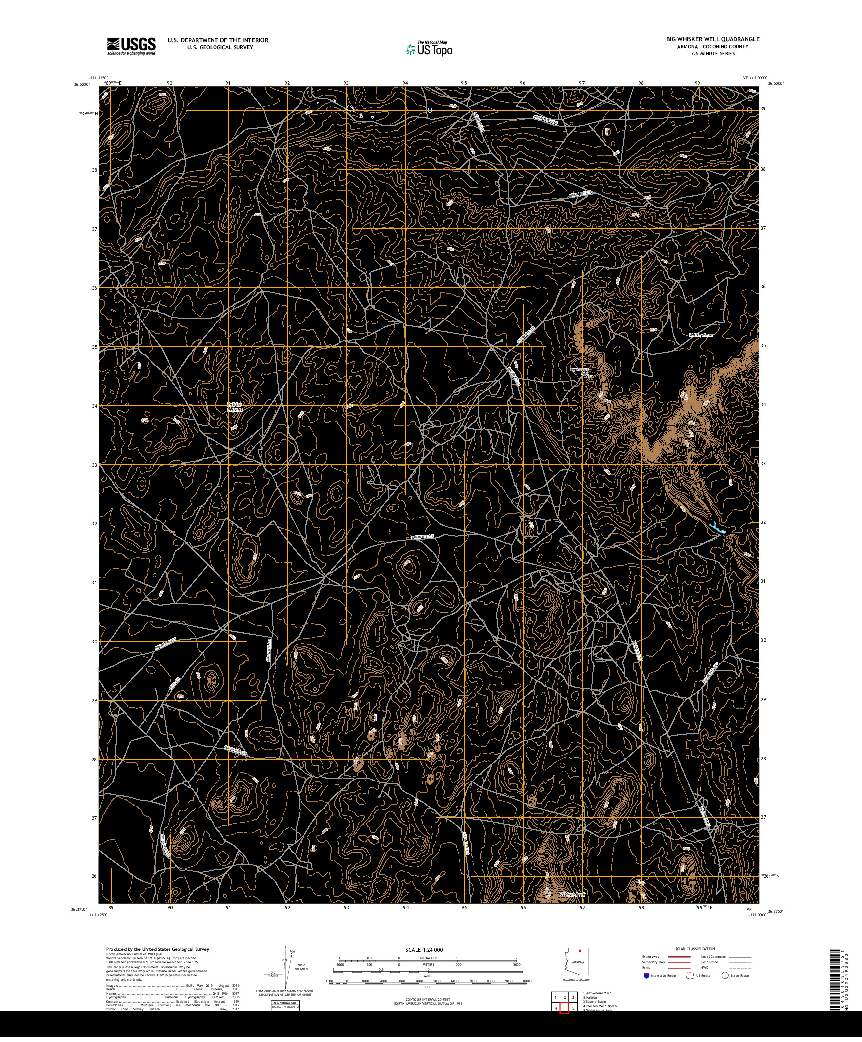 USGS US TOPO 7.5-MINUTE MAP FOR BIG WHISKER WELL, AZ 2018