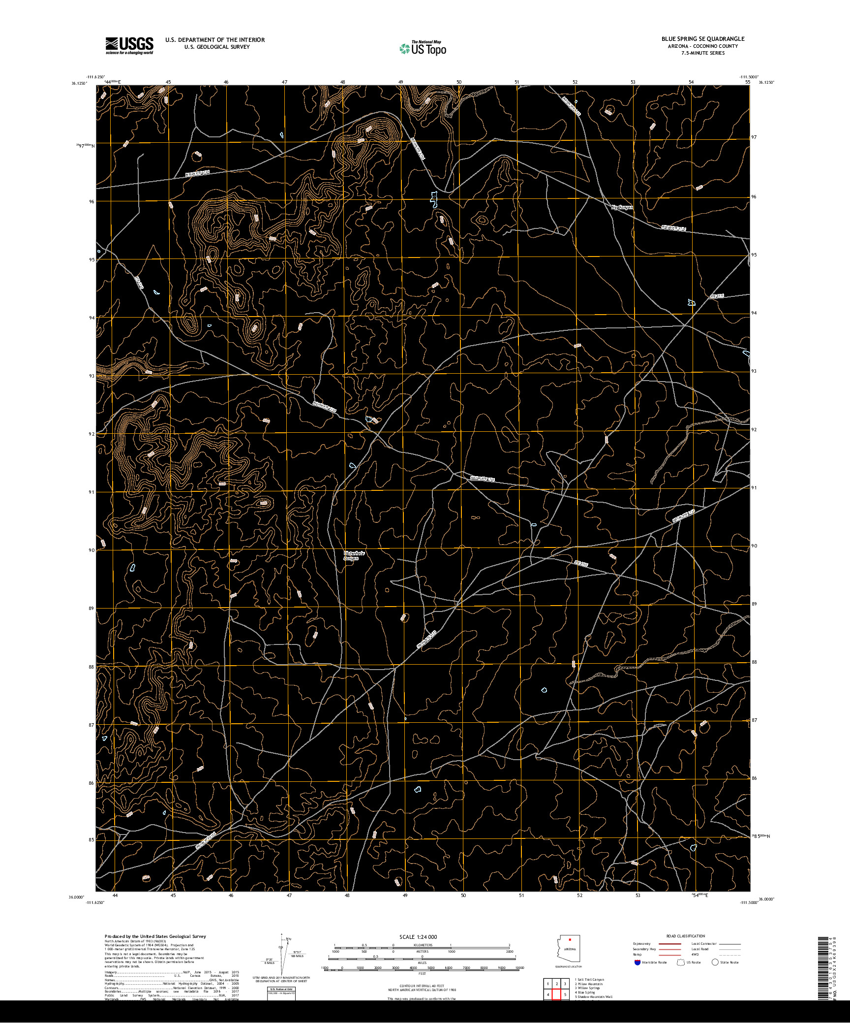 USGS US TOPO 7.5-MINUTE MAP FOR BLUE SPRING SE, AZ 2018